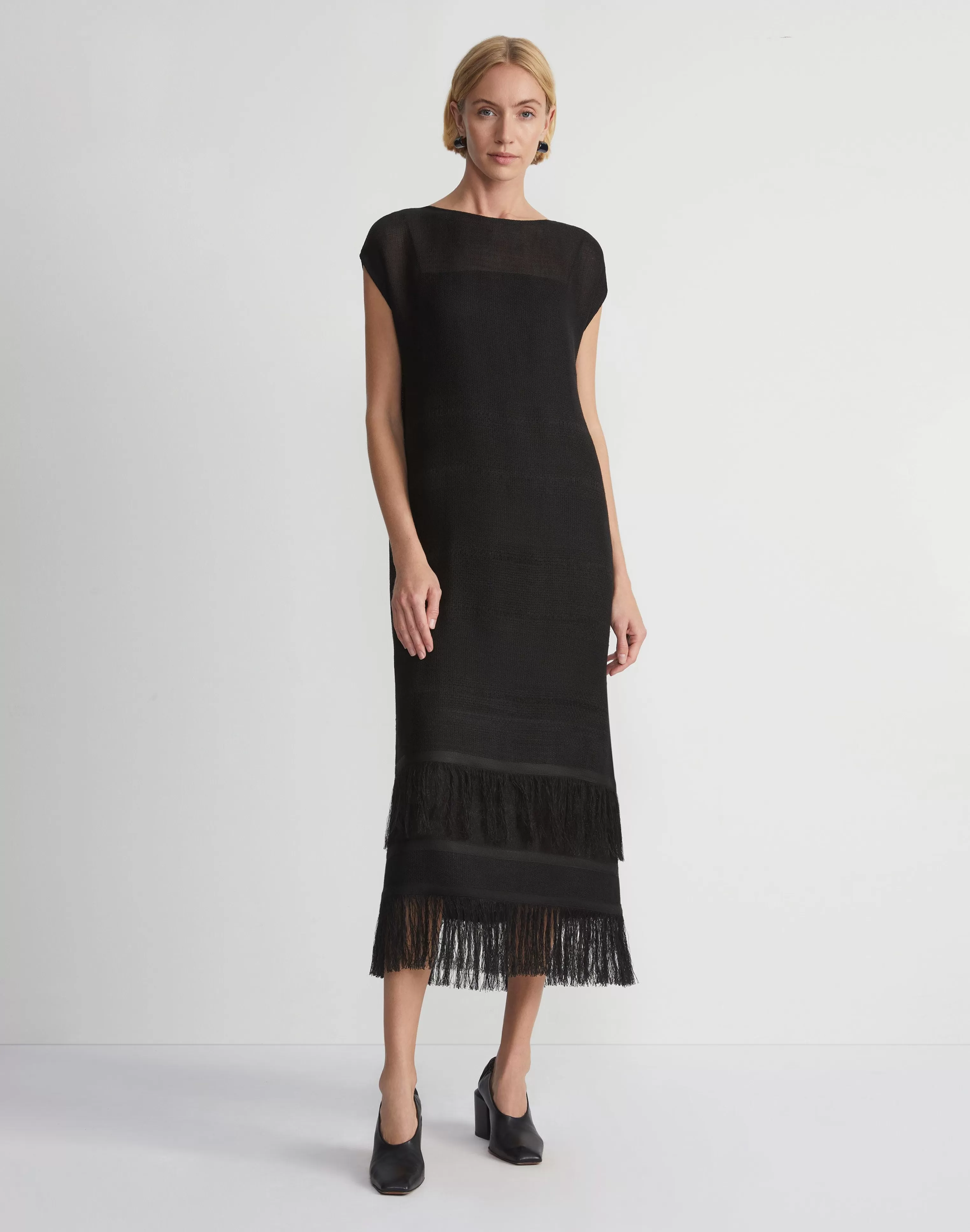 Burlap Jacquard Linen-Viscose Fringed Dress<Lafayette 148 New York Cheap