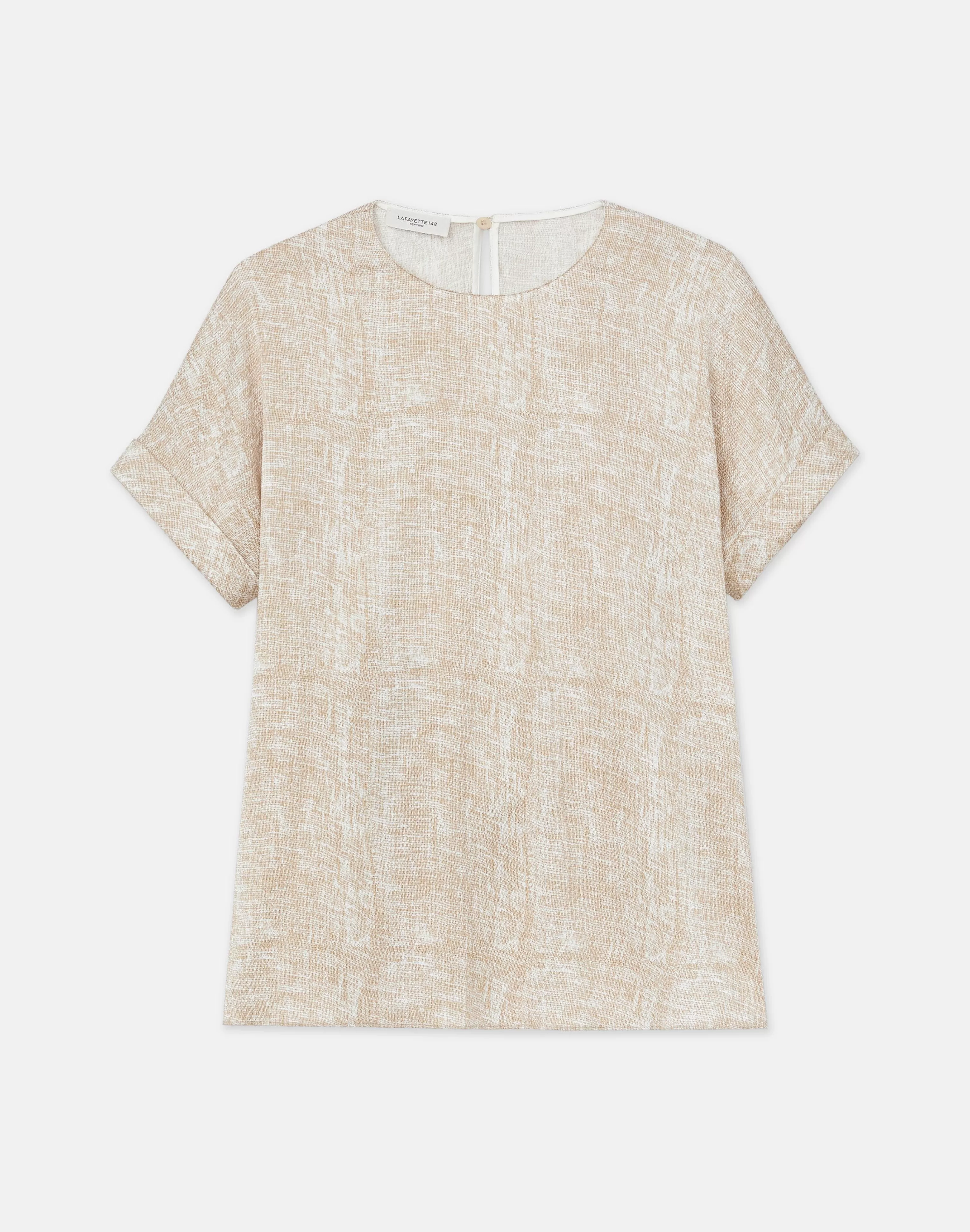 Burlap Print Crinkle Stretch Silk T-Shirt Blouse<Lafayette 148 New York Shop