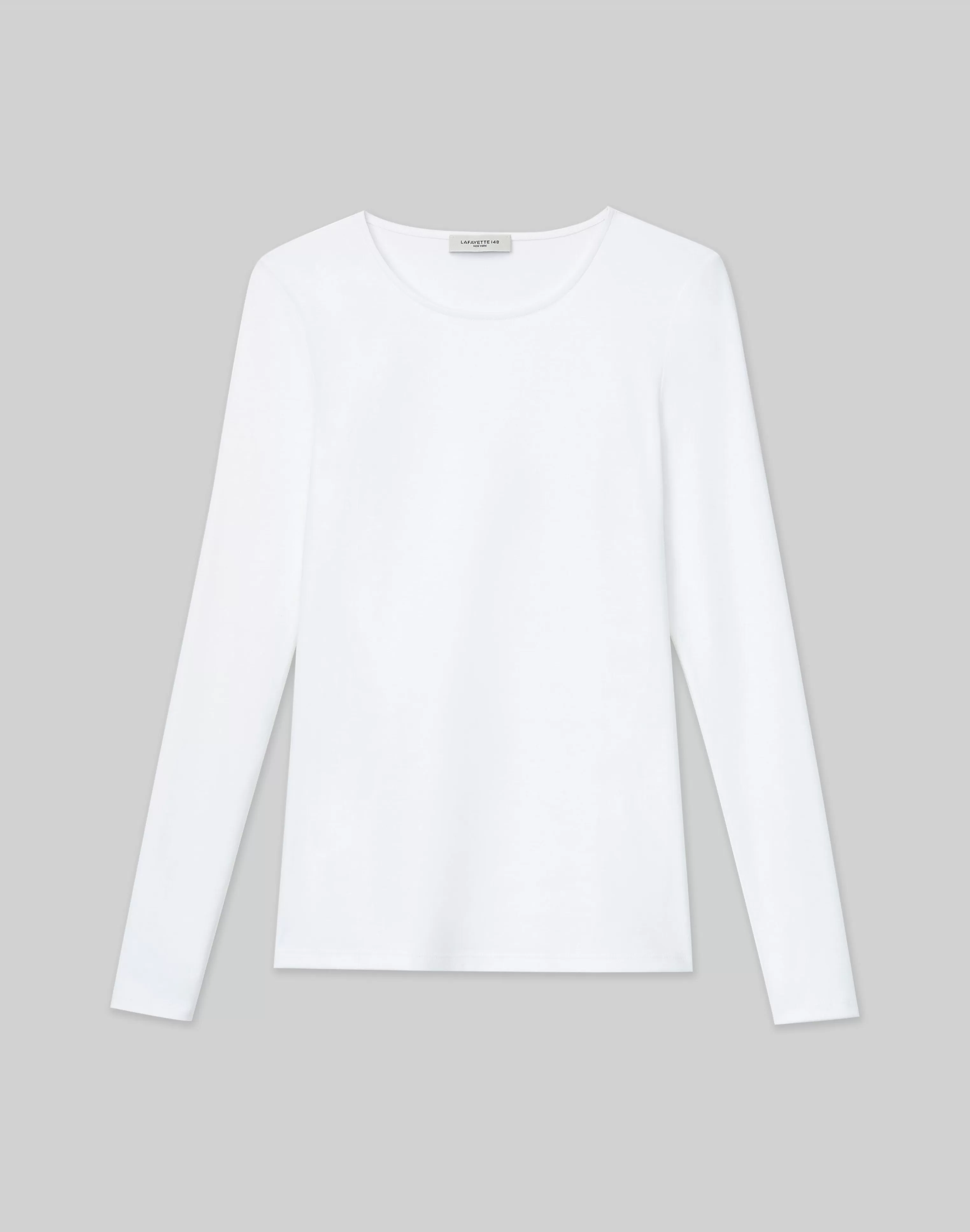 Cotton Rib Crewneck Long Sleeve T-Shirt<Lafayette 148 New York Online