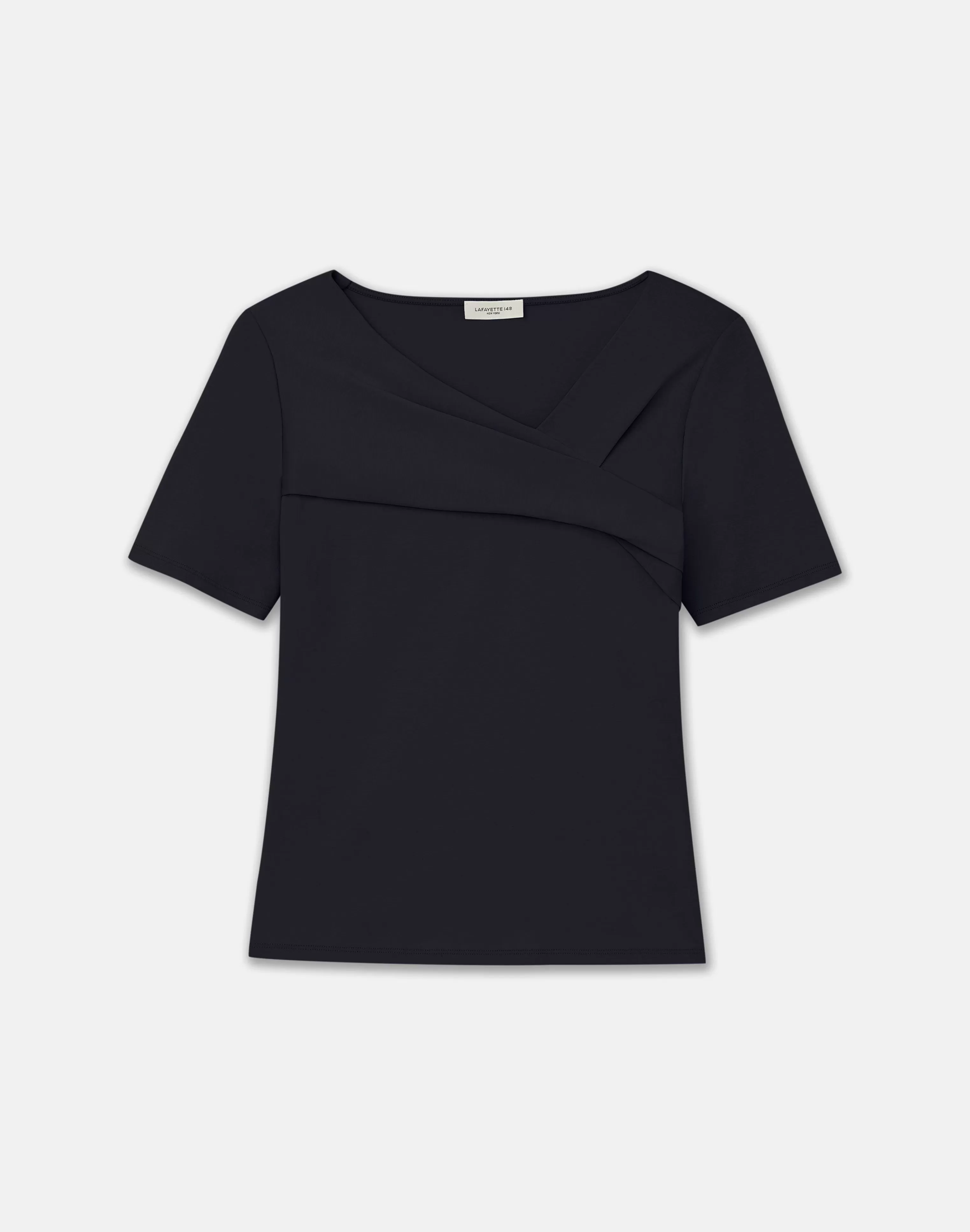 Cotton Rib Twisted V-Neck Tee<Lafayette 148 New York Best Sale