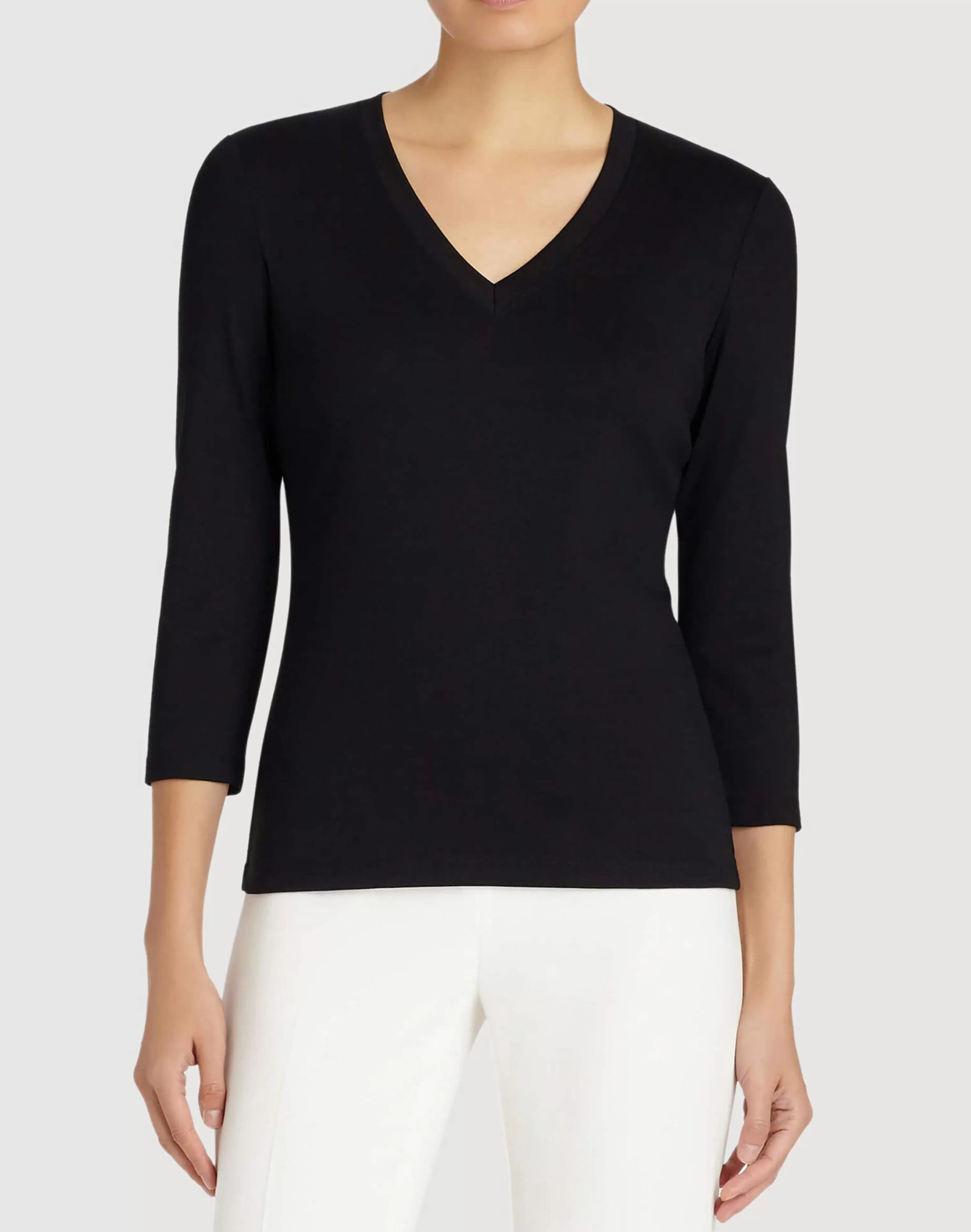 Cotton Rib V-Neck T-Shirt<Lafayette 148 New York Cheap