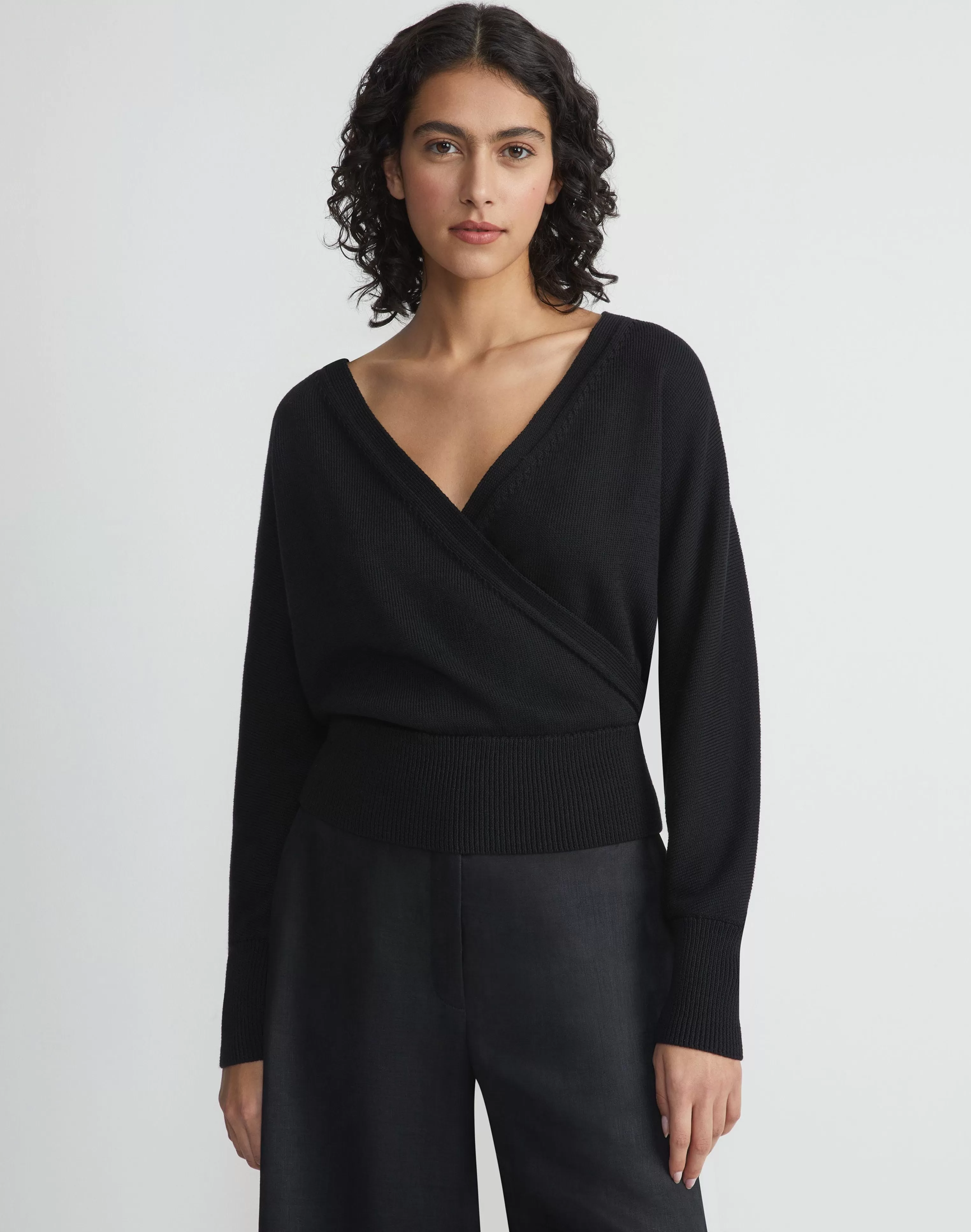 Cotton-Silk Surplice V-Neck Sweater<Lafayette 148 New York Cheap