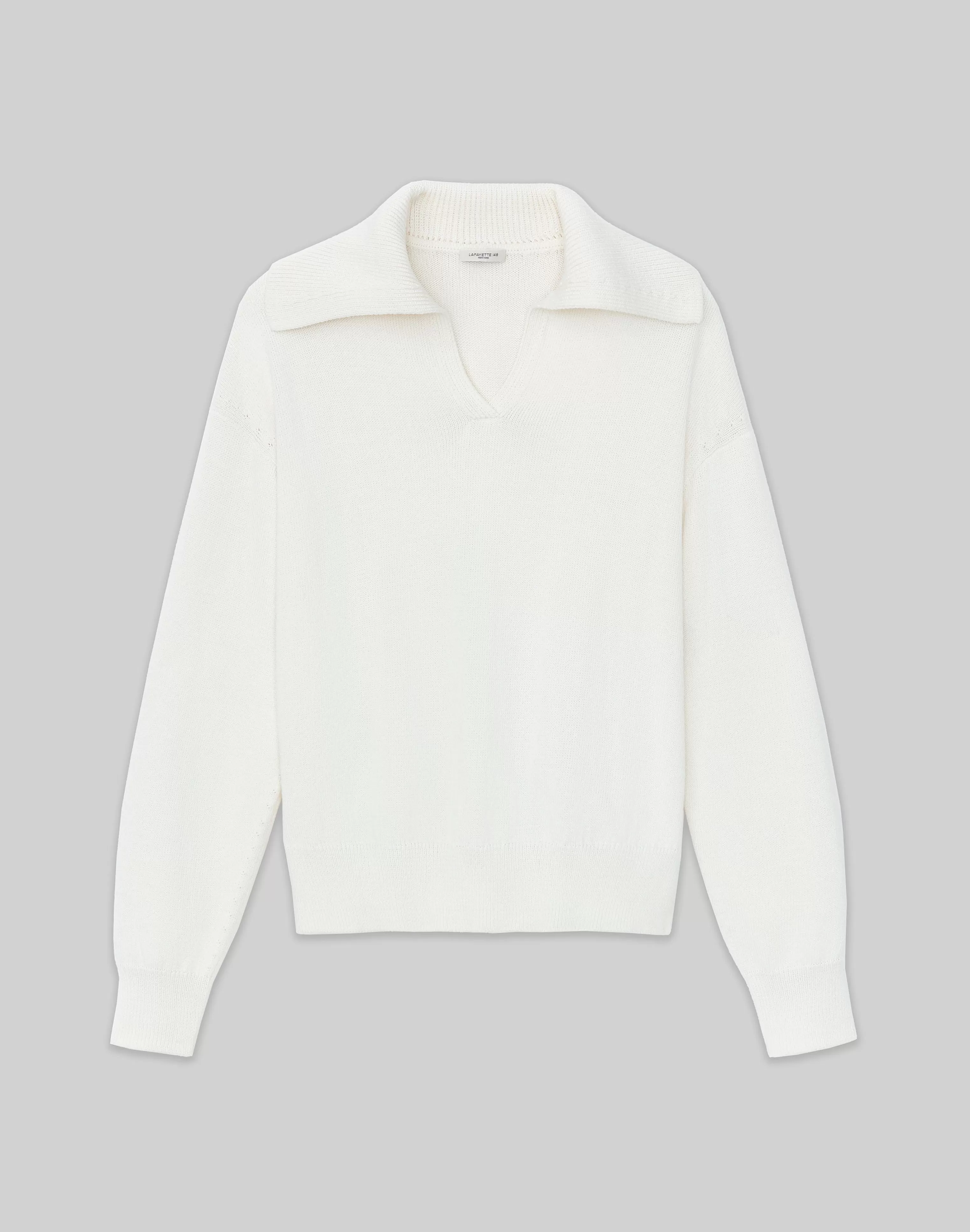 Cotton-Silk Tape Collared Sweater<Lafayette 148 New York Sale