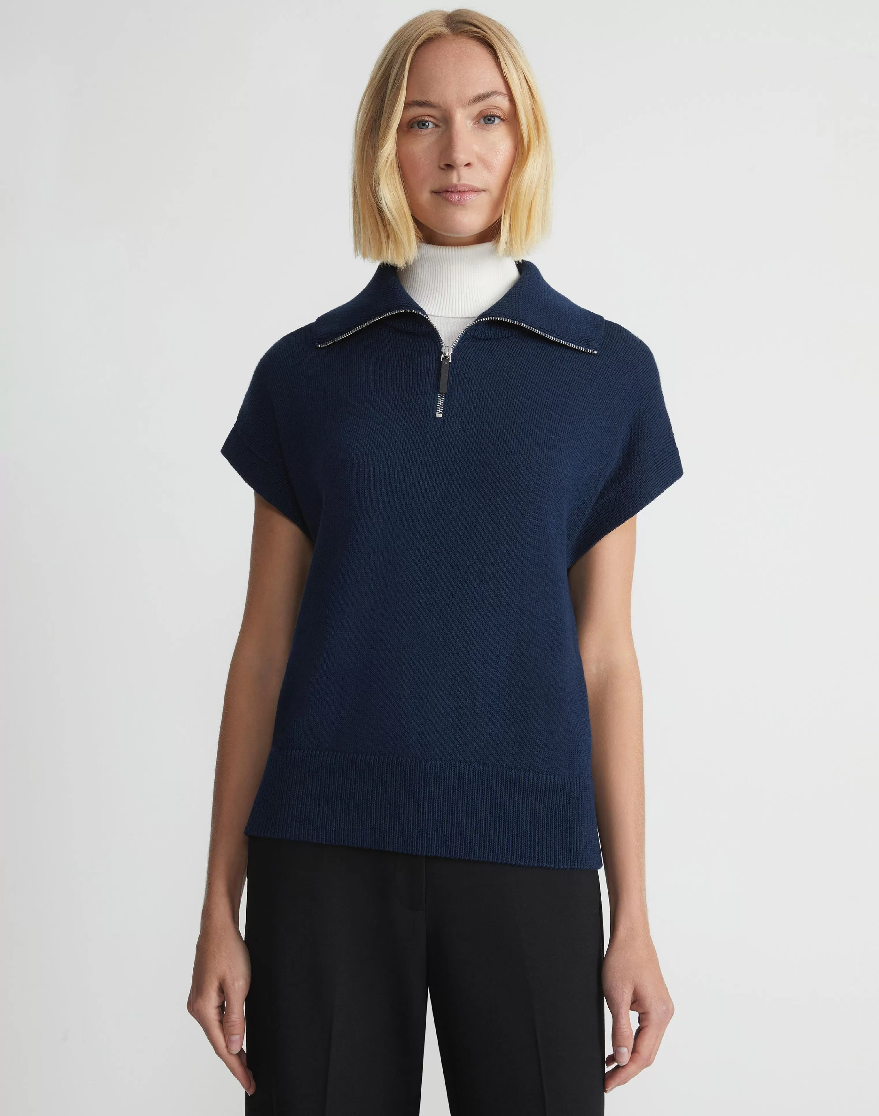 Cotton-Silk Tape Half Zip Sweater<Lafayette 148 New York Clearance