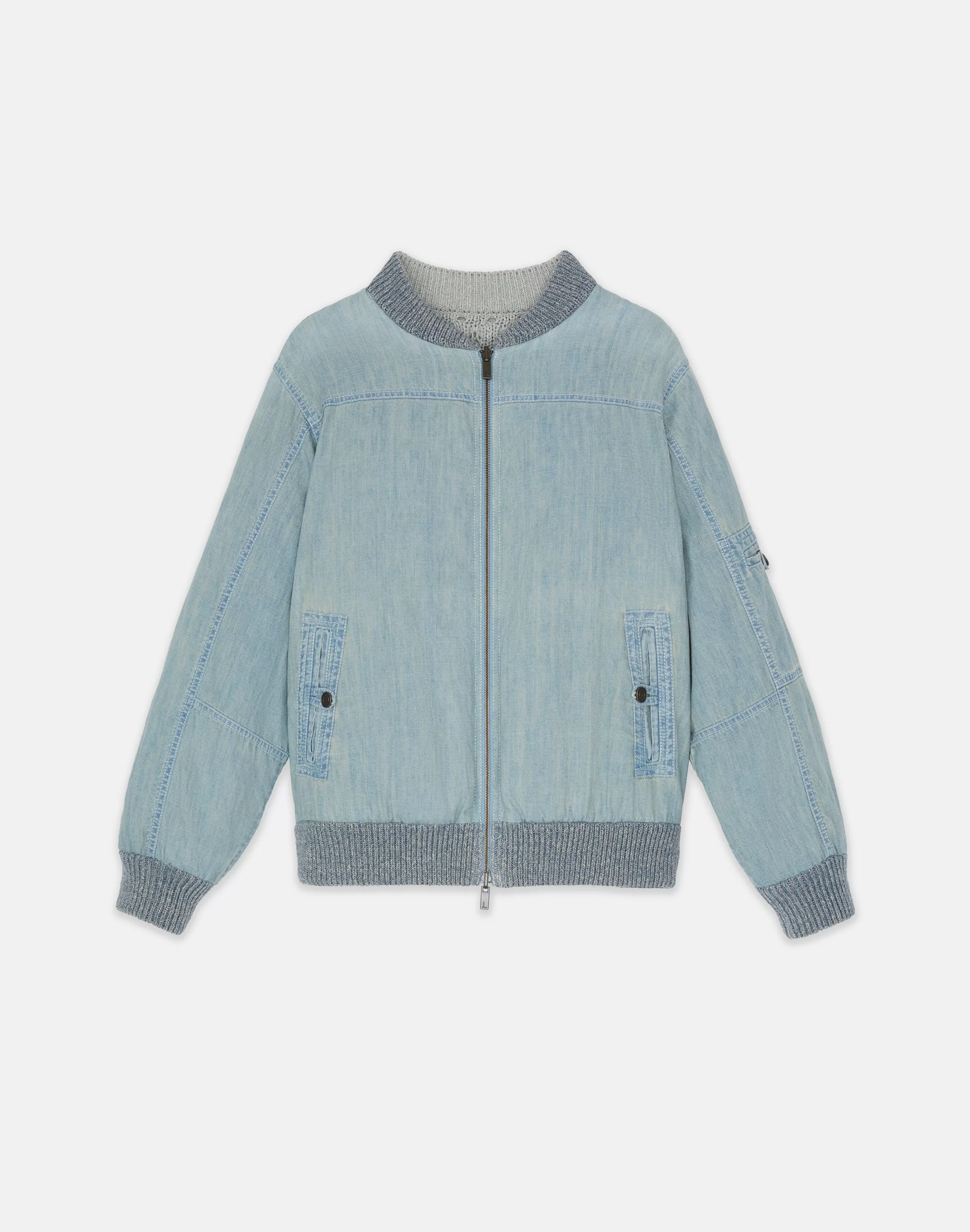 Denim Yarn & Organic Chambray Reversible Bomber<Lafayette 148 New York Hot