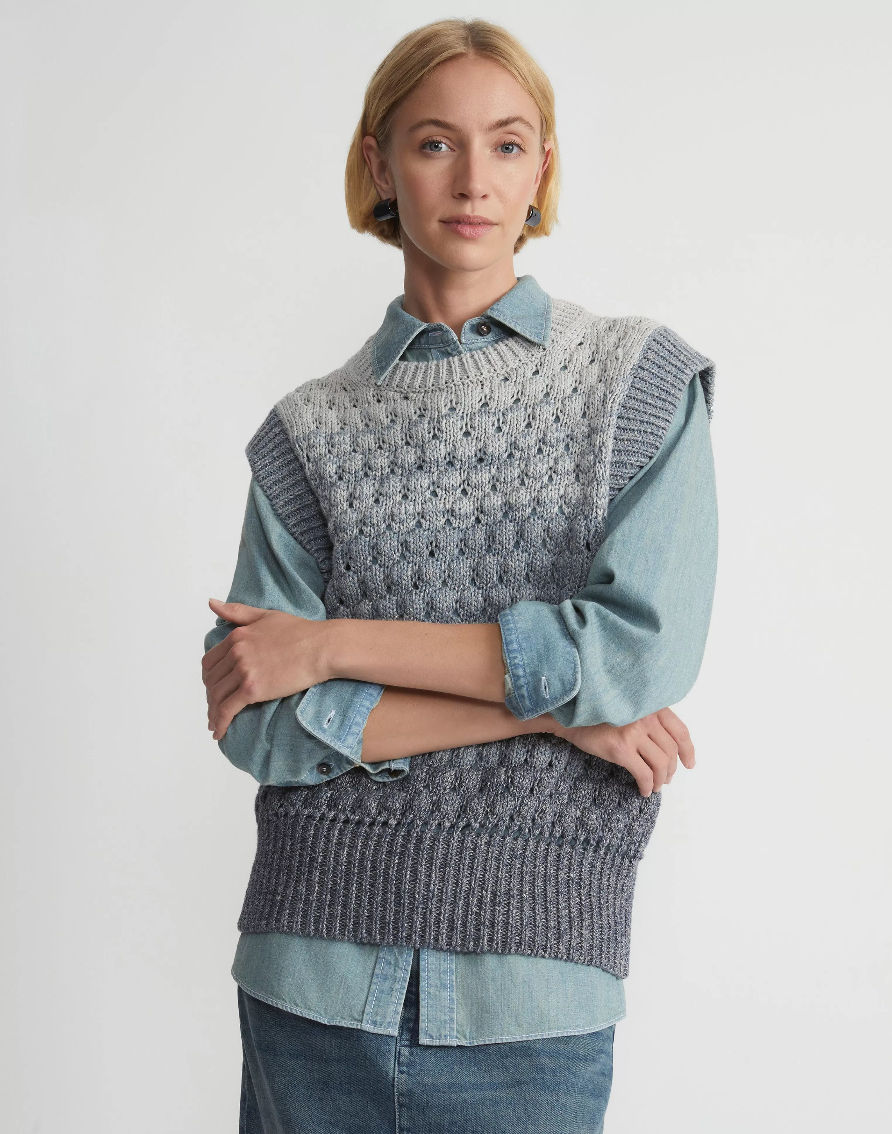 Denim Yarn Sweater Vest<Lafayette 148 New York New