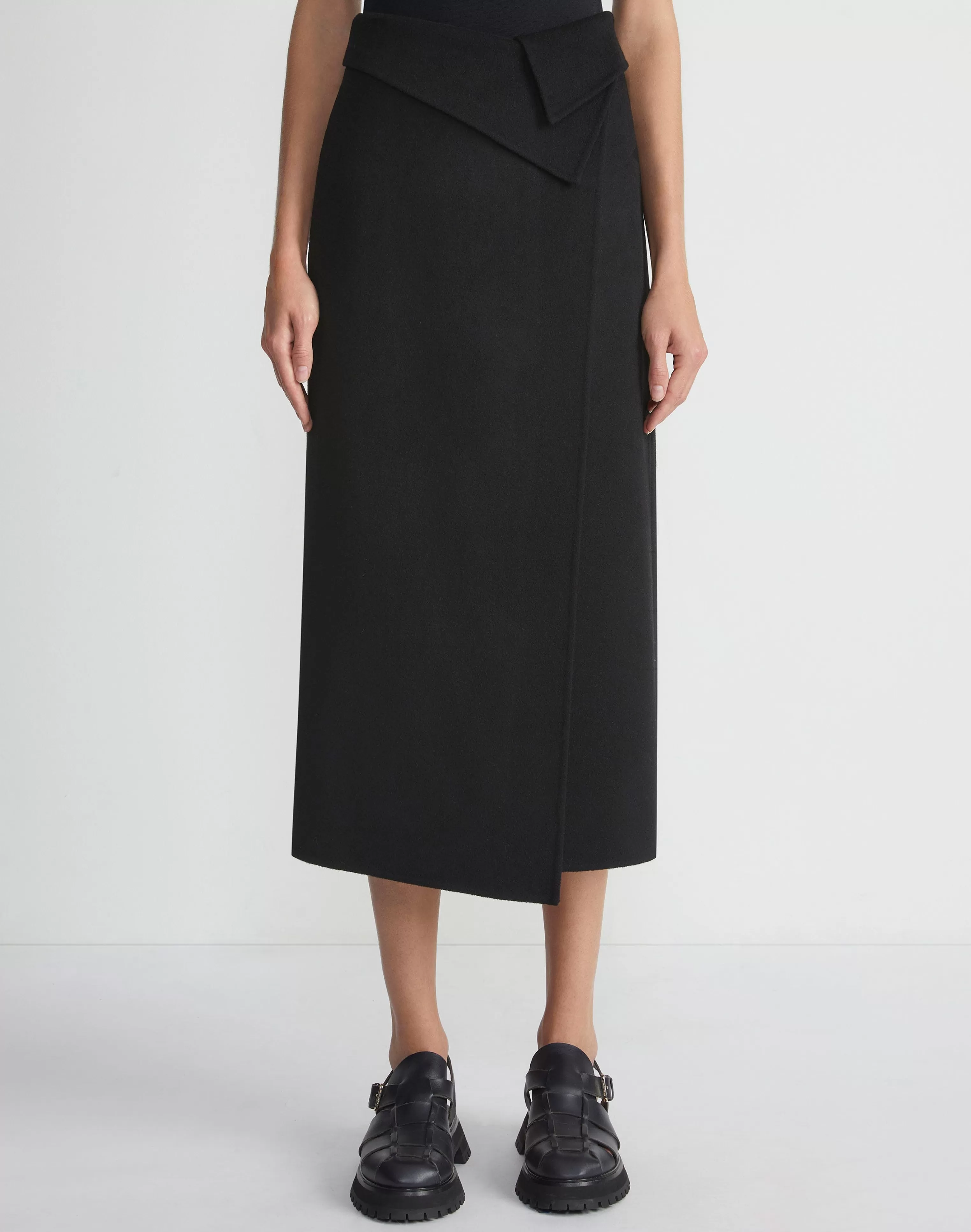 Double Face Wool-Cashmere Foldover Midi Skirt<Lafayette 148 New York Fashion