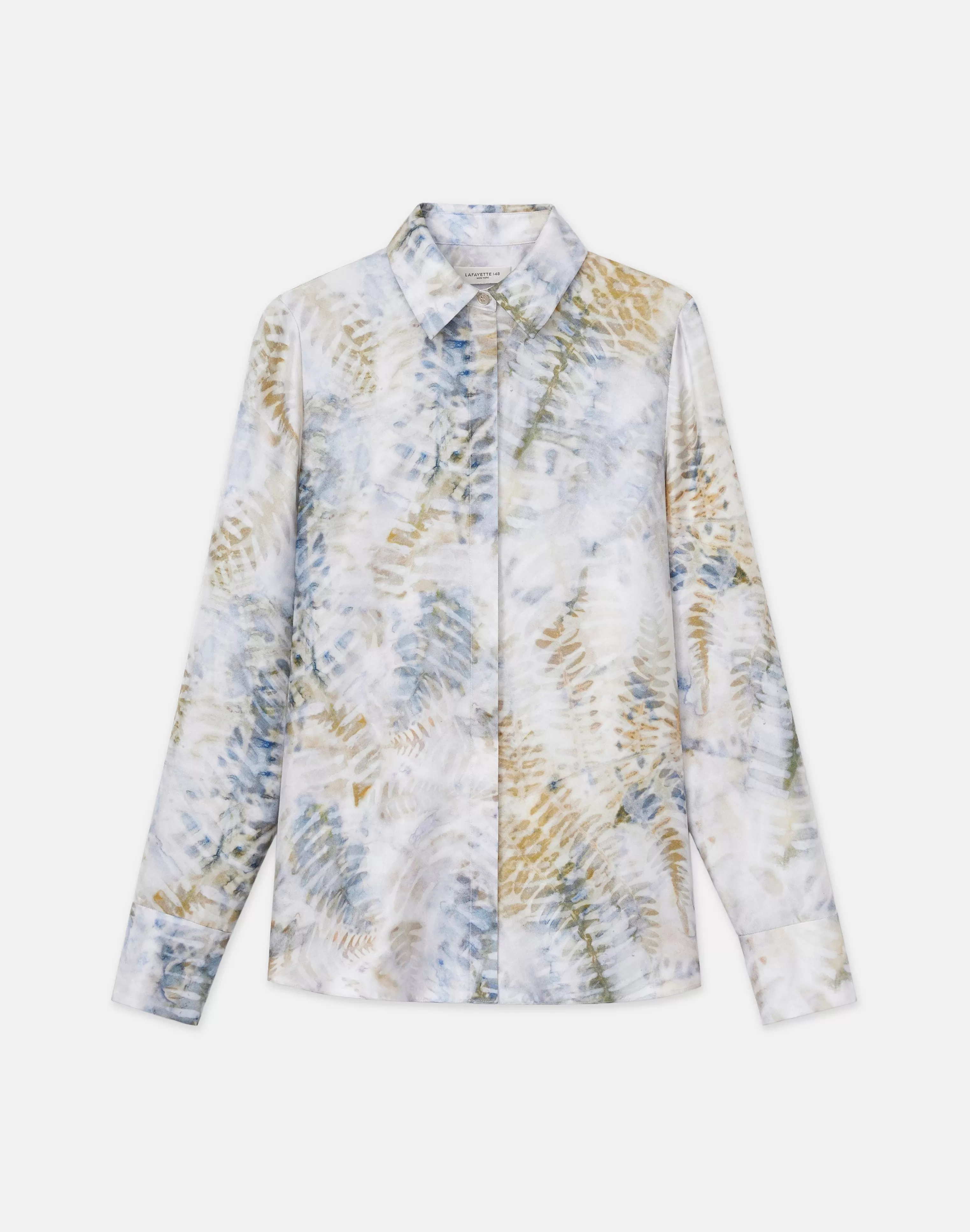 Eco Fern Print Silk Twill Buttoned Blouse<Lafayette 148 New York Shop