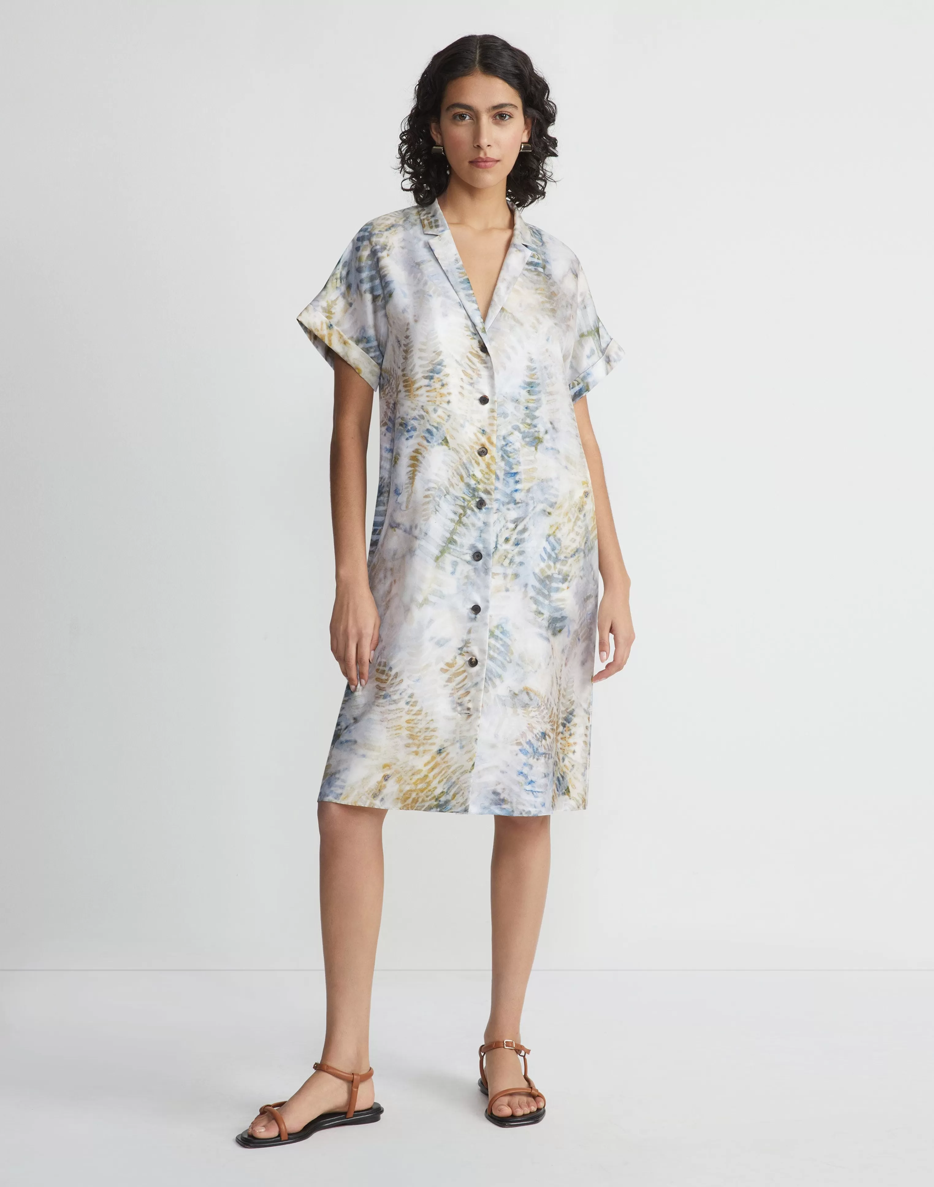 Eco Fern Print Silk Twill Tunic Button Dress<Lafayette 148 New York Online