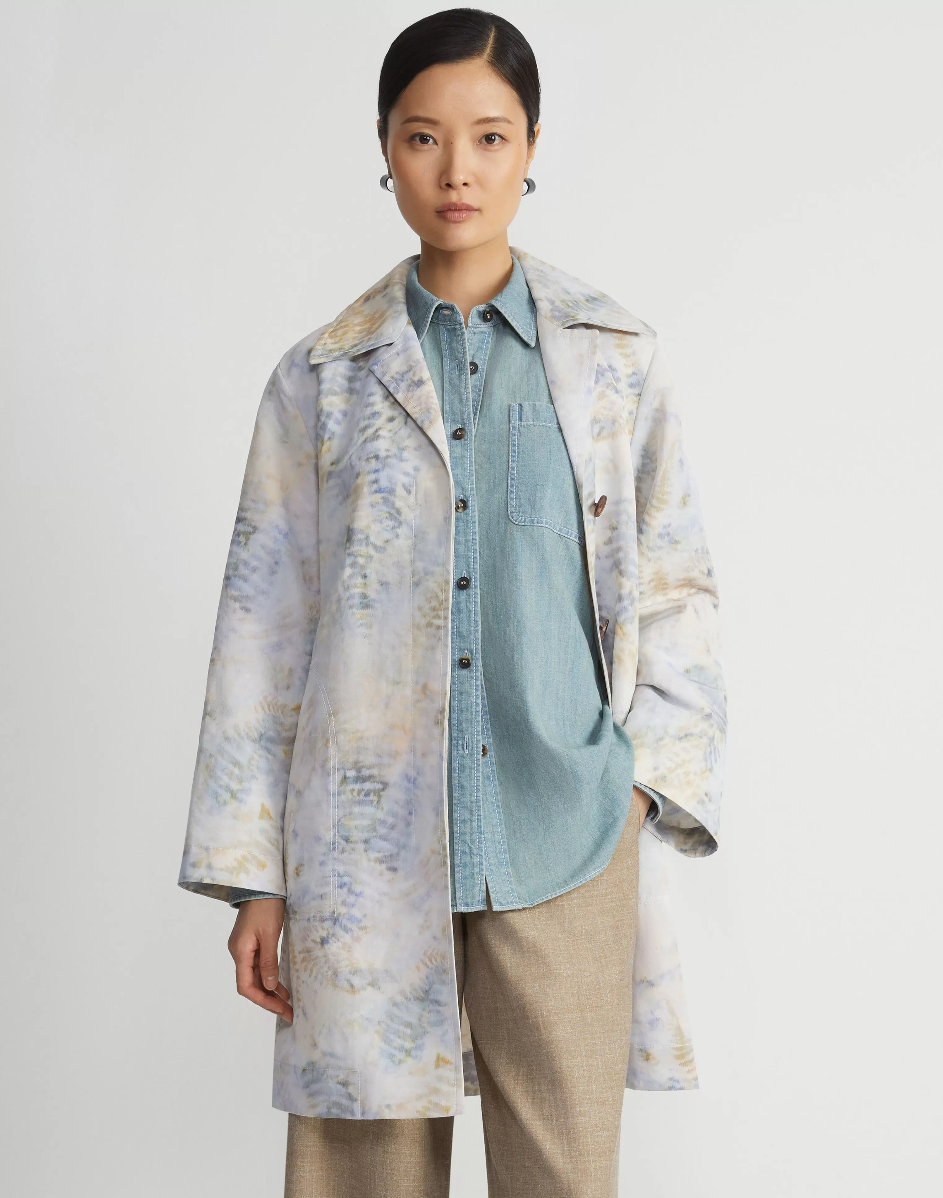 Eco Fern Warp Print Linen Overcoat<Lafayette 148 New York Best Sale