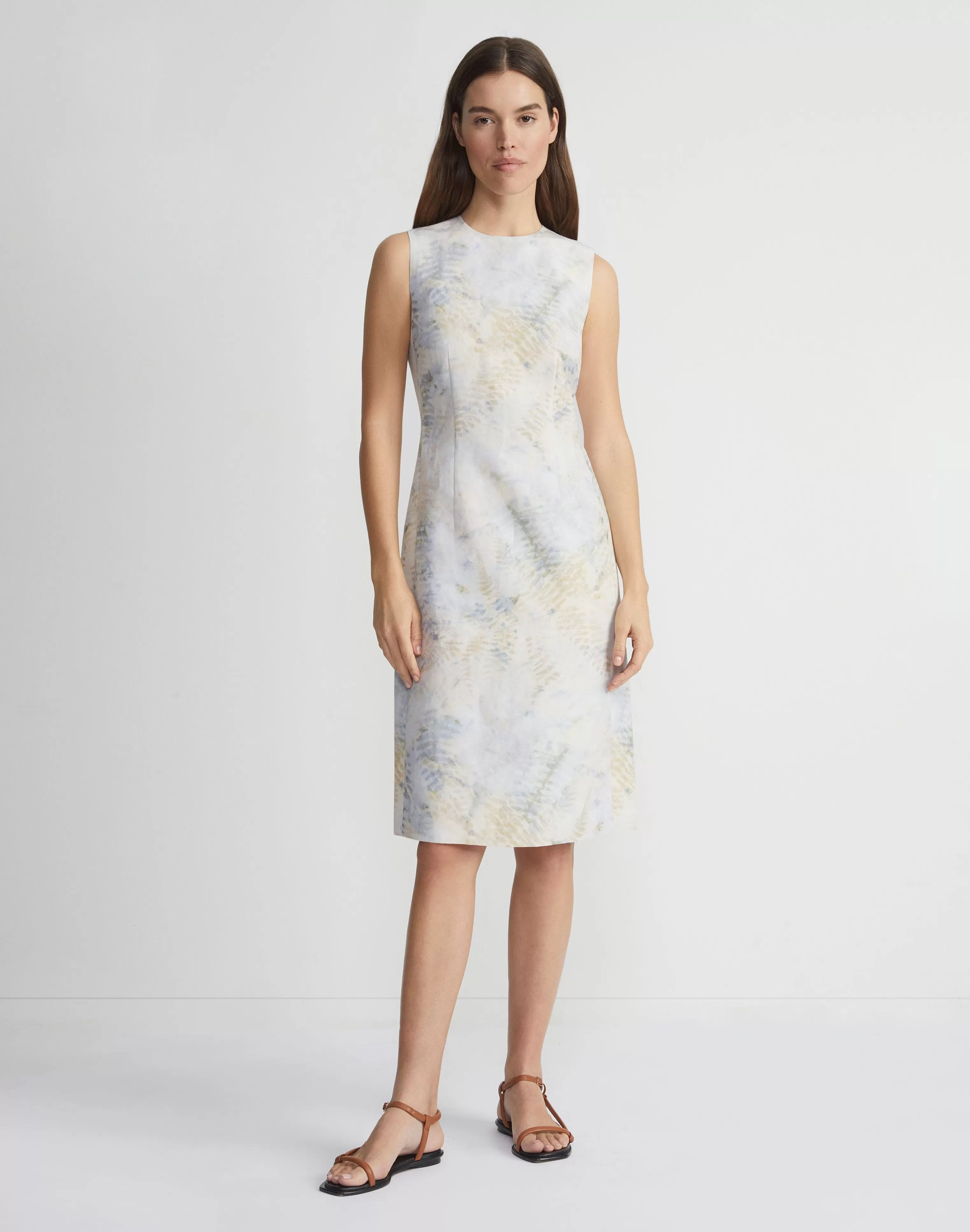 Eco Fern Warp Print Linen Sheath Dress<Lafayette 148 New York Flash Sale