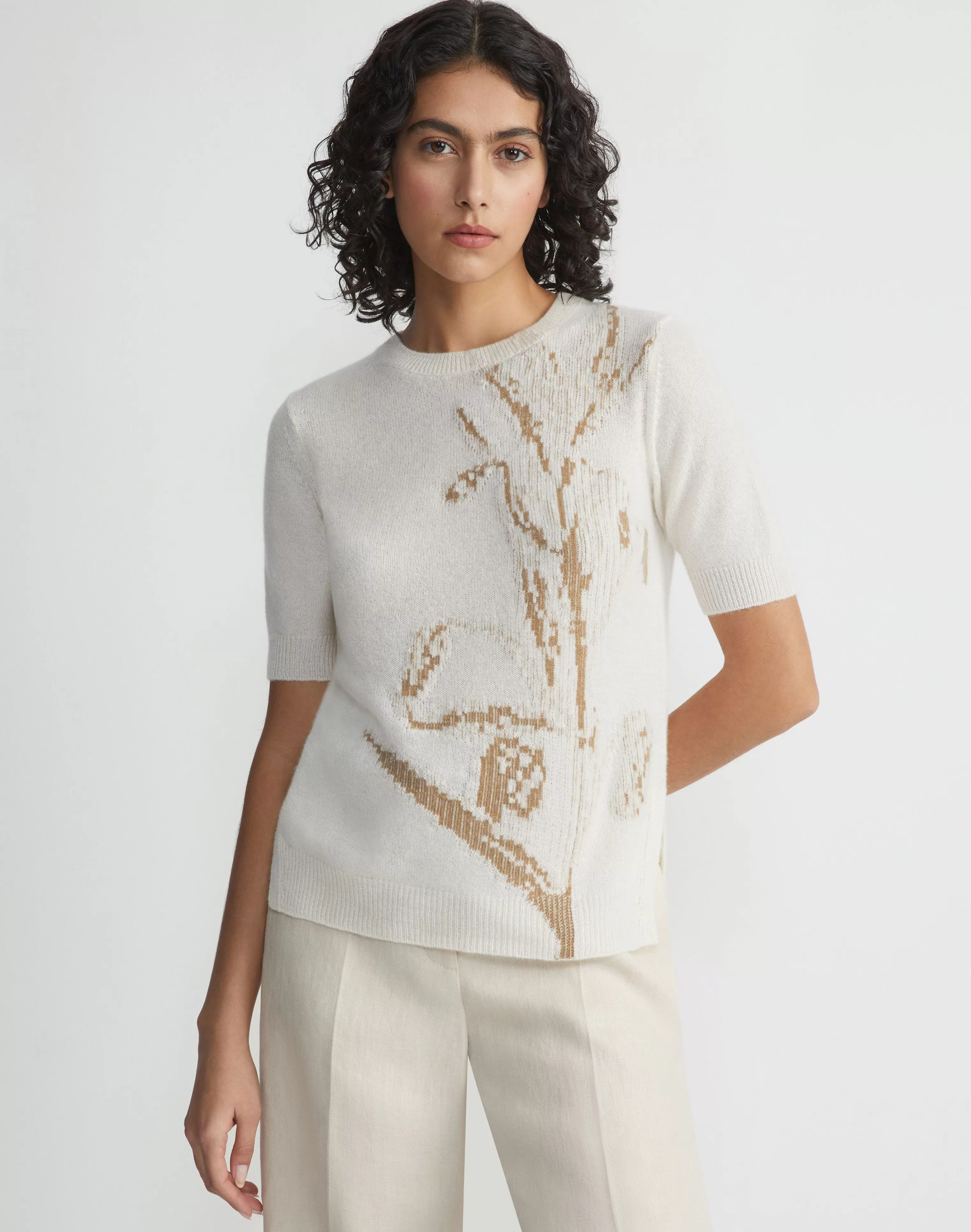 Eco Flora Jacquard Cashmere Crewneck Sweater<Lafayette 148 New York Cheap