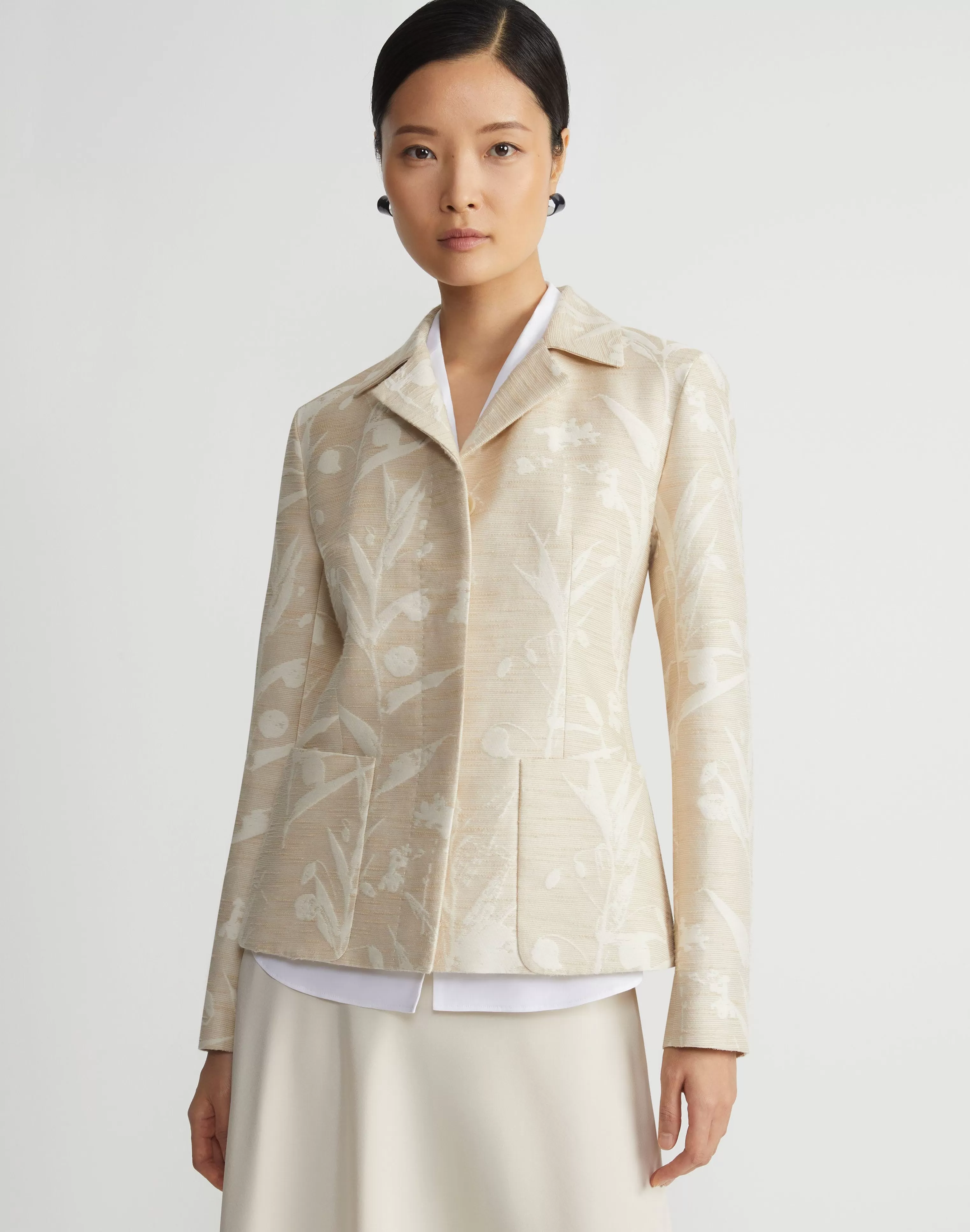 Eco Flora Jacquard Cotton-Silk Patch Pocket Blazer<Lafayette 148 New York Shop