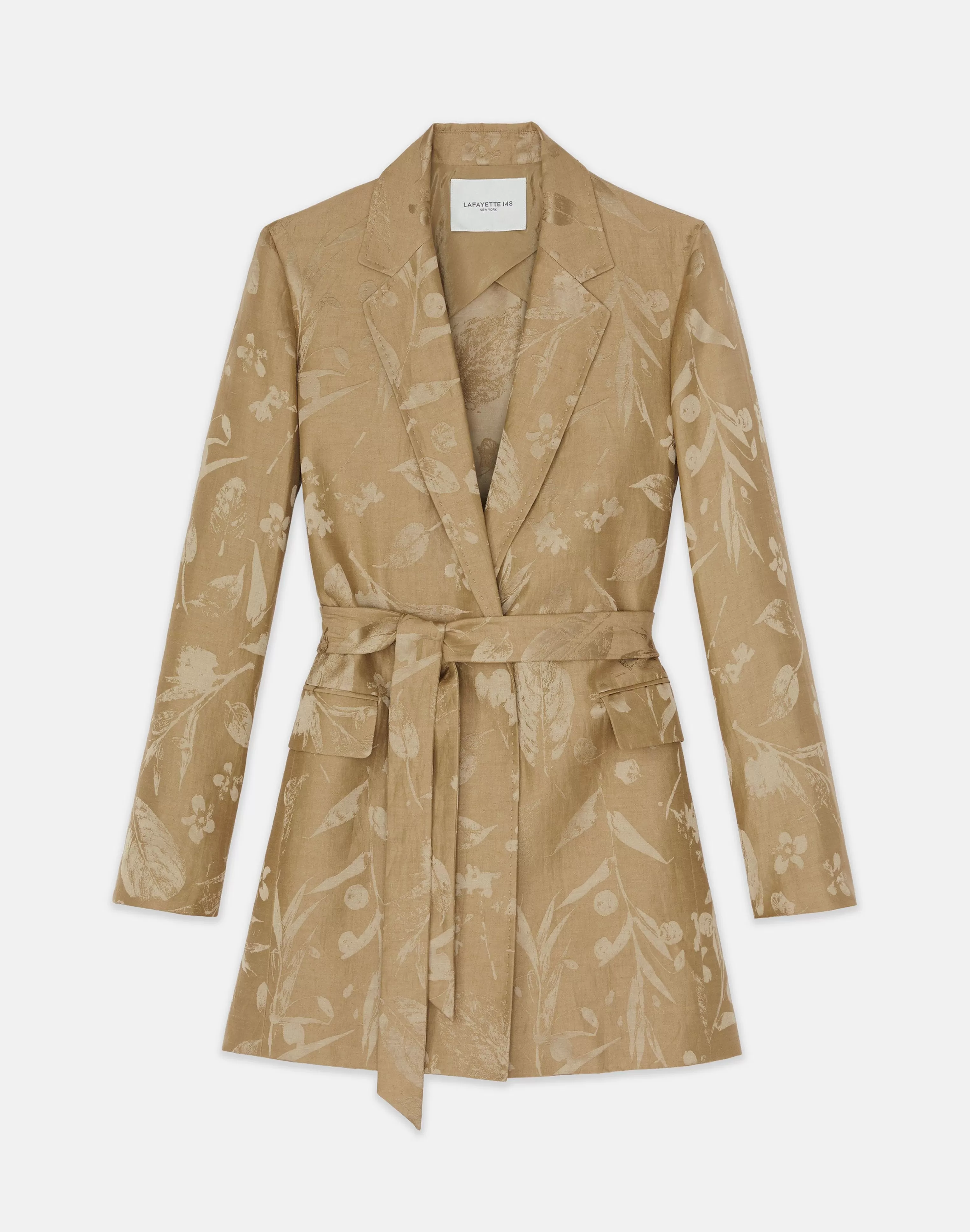 Eco Flora Jacquard Linen-Viscose Belted Blazer<Lafayette 148 New York Best Sale