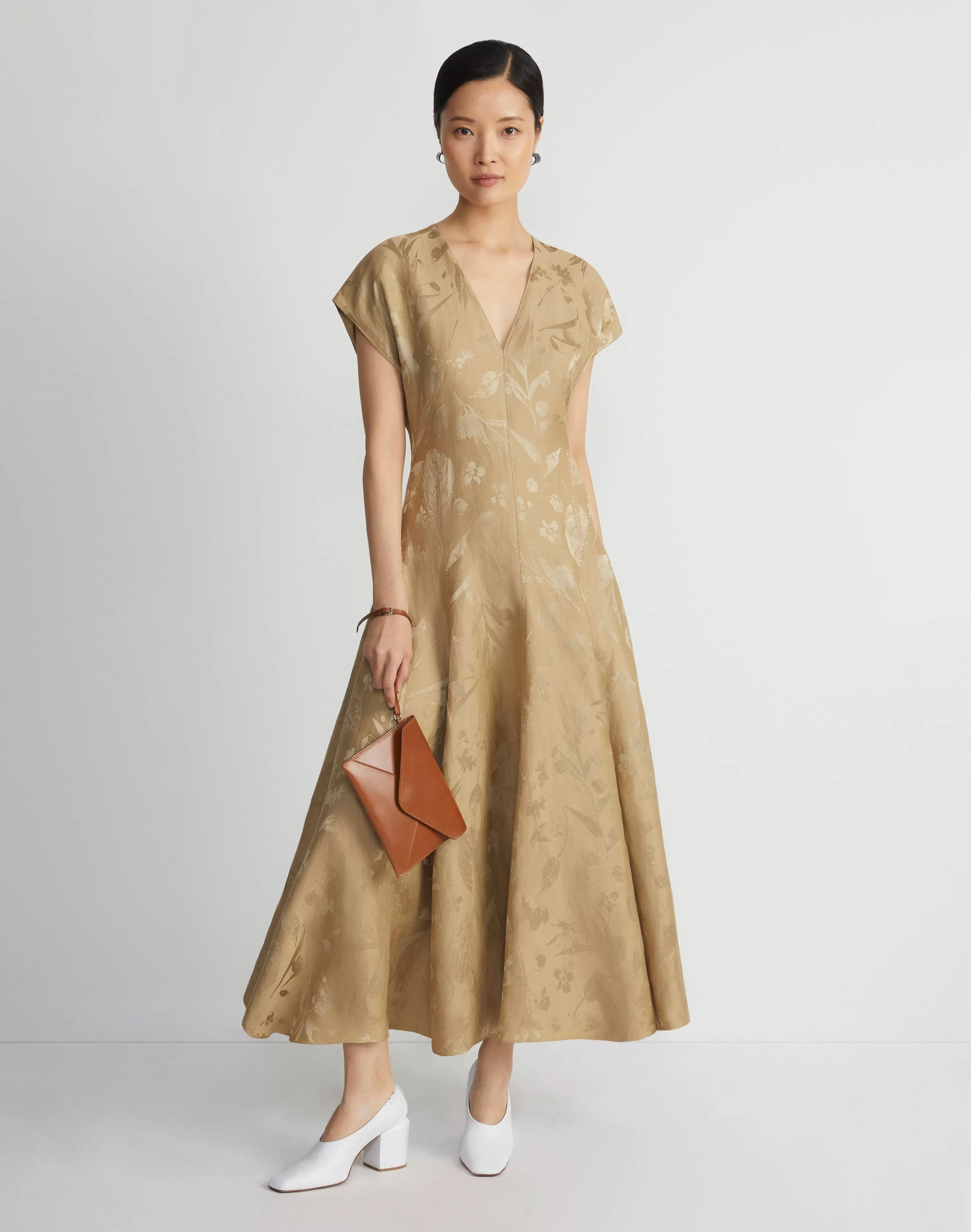 Eco Flora Jacquard Linen-Viscose Flared Dress<Lafayette 148 New York Online