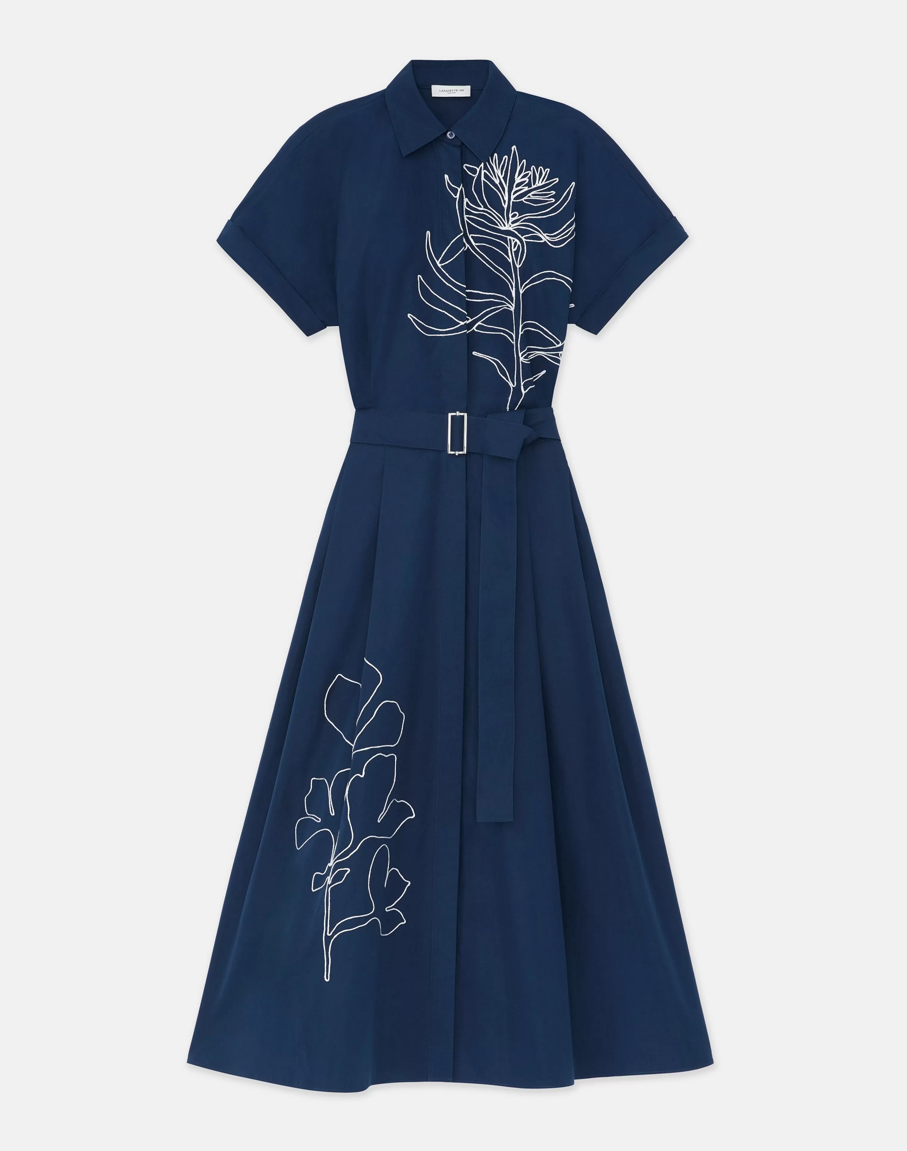 Embroidered Rose Organic Cotton Poplin Shirtdress<Lafayette 148 New York Cheap