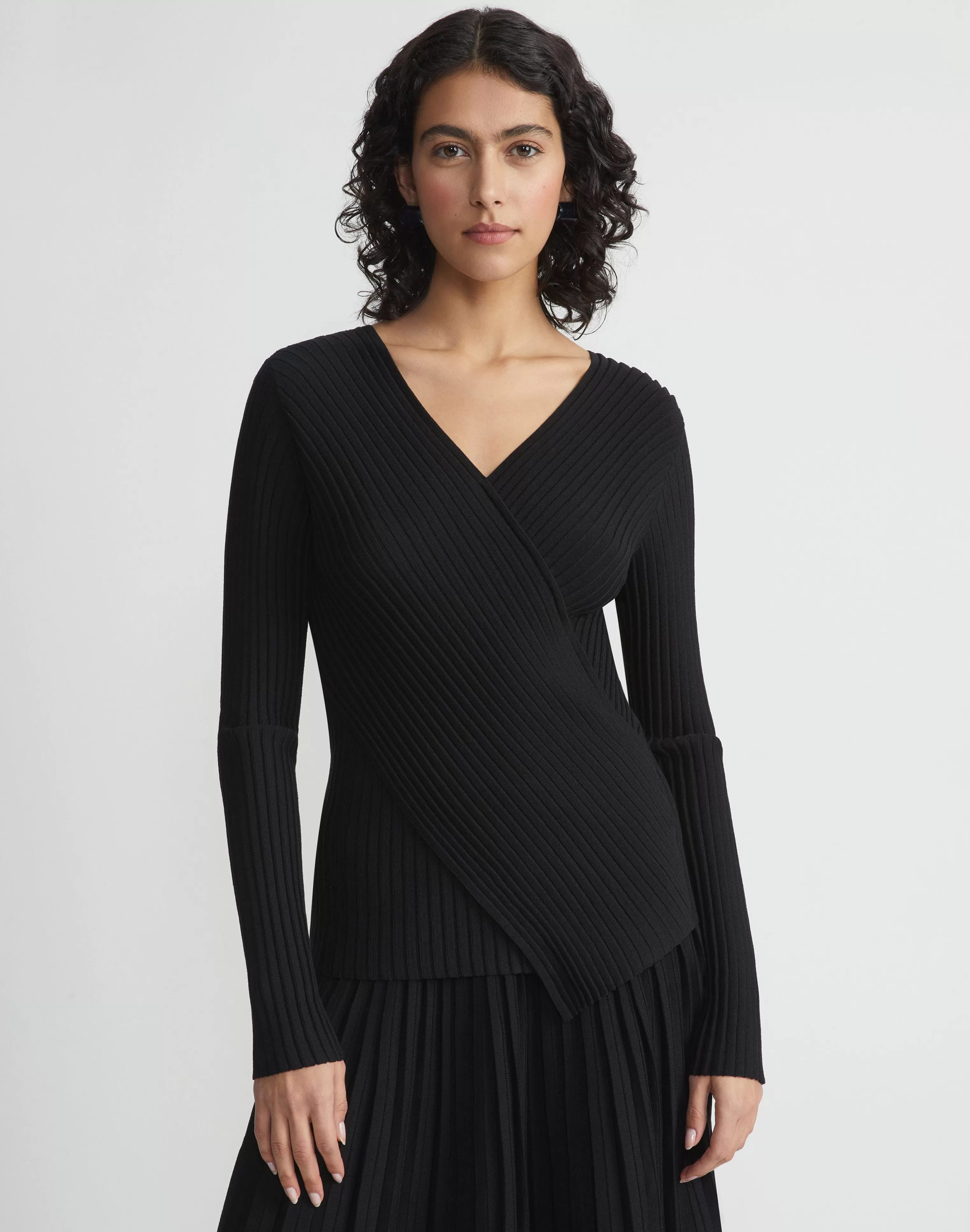 Finespun Voile Pleat Stitch Crossover Sweater<Lafayette 148 New York Best Sale