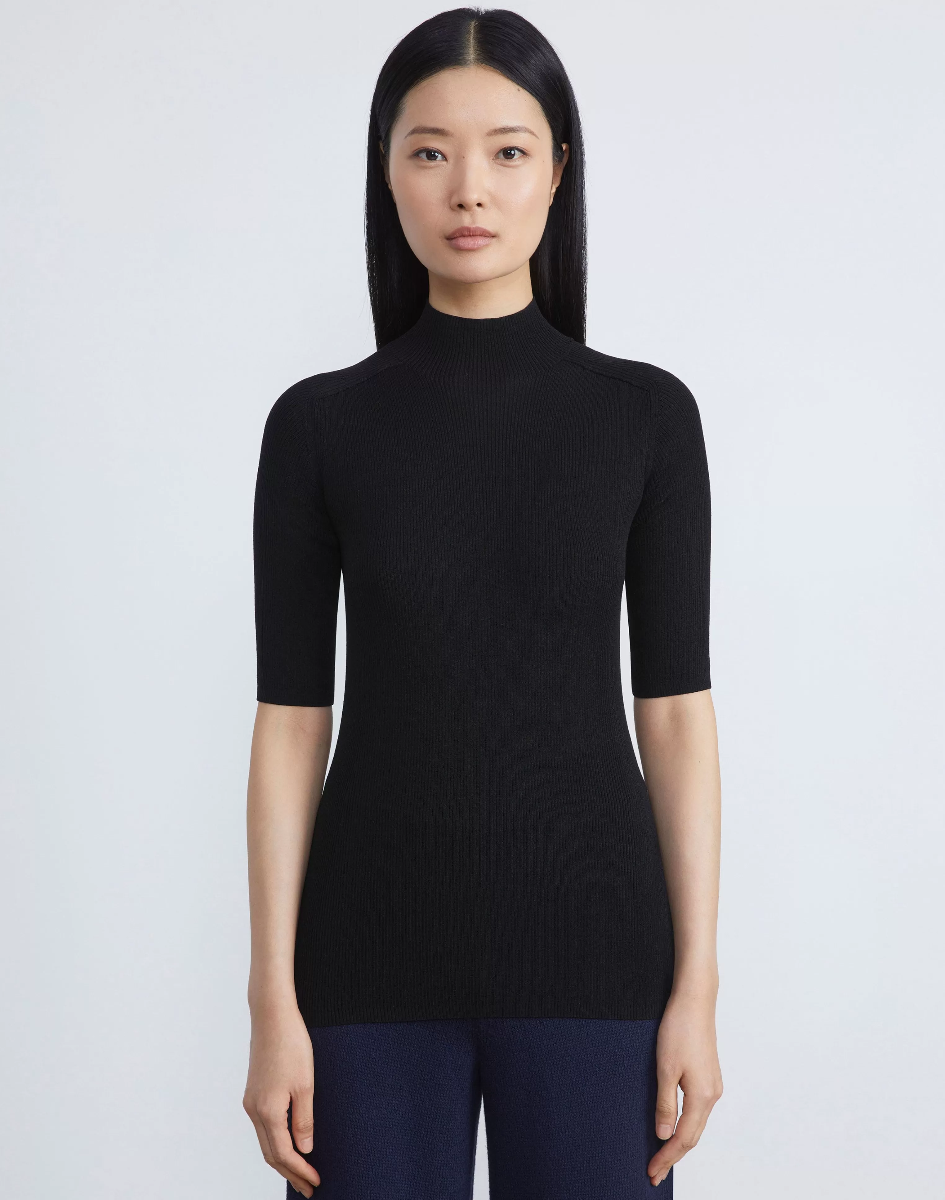 Finespun Voile Ribbed Short Sleeve Sweater<Lafayette 148 New York Fashion