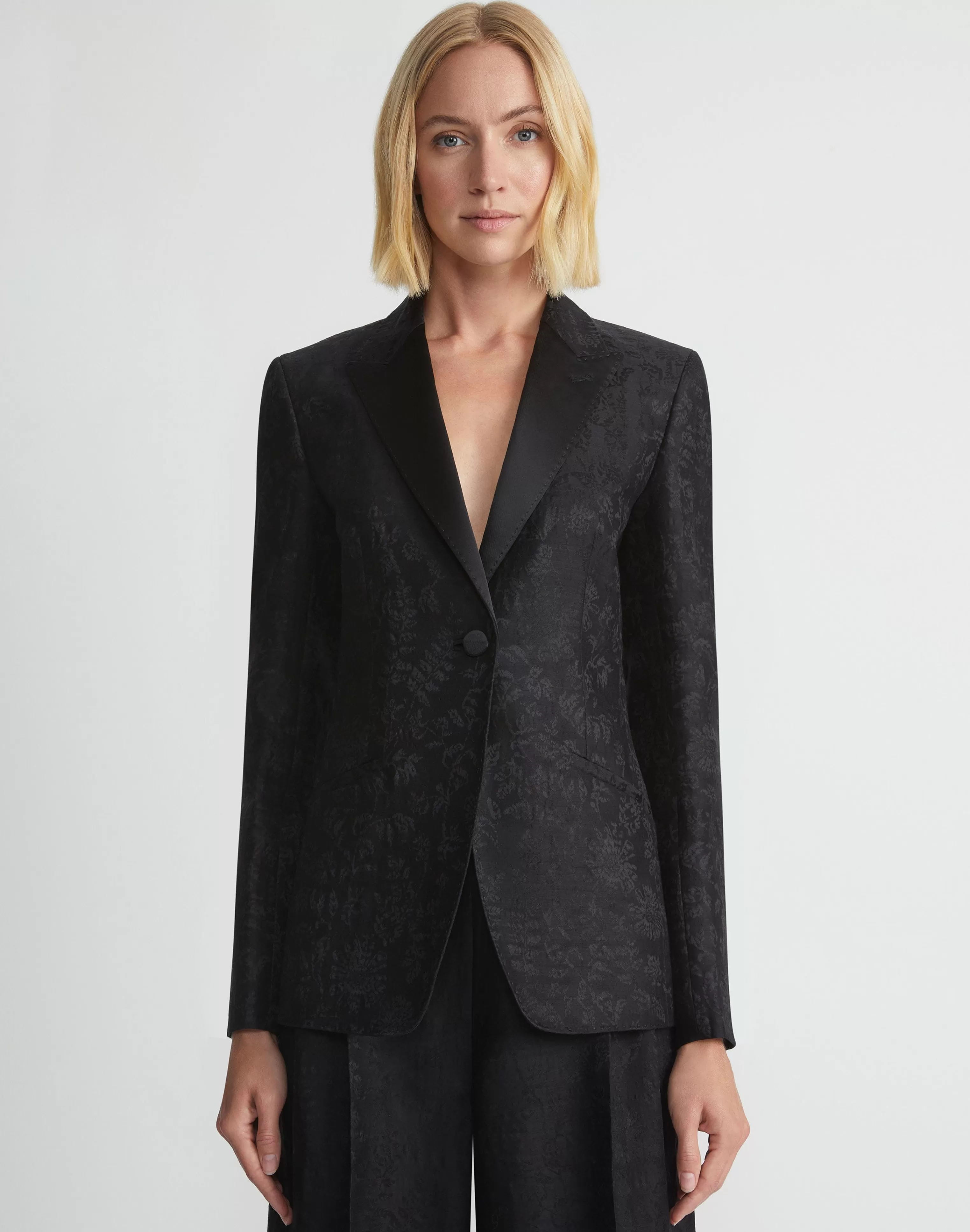 Flora Bloom Jacquard Wool-Silk Satin Lapel Blazer<Lafayette 148 New York Best Sale