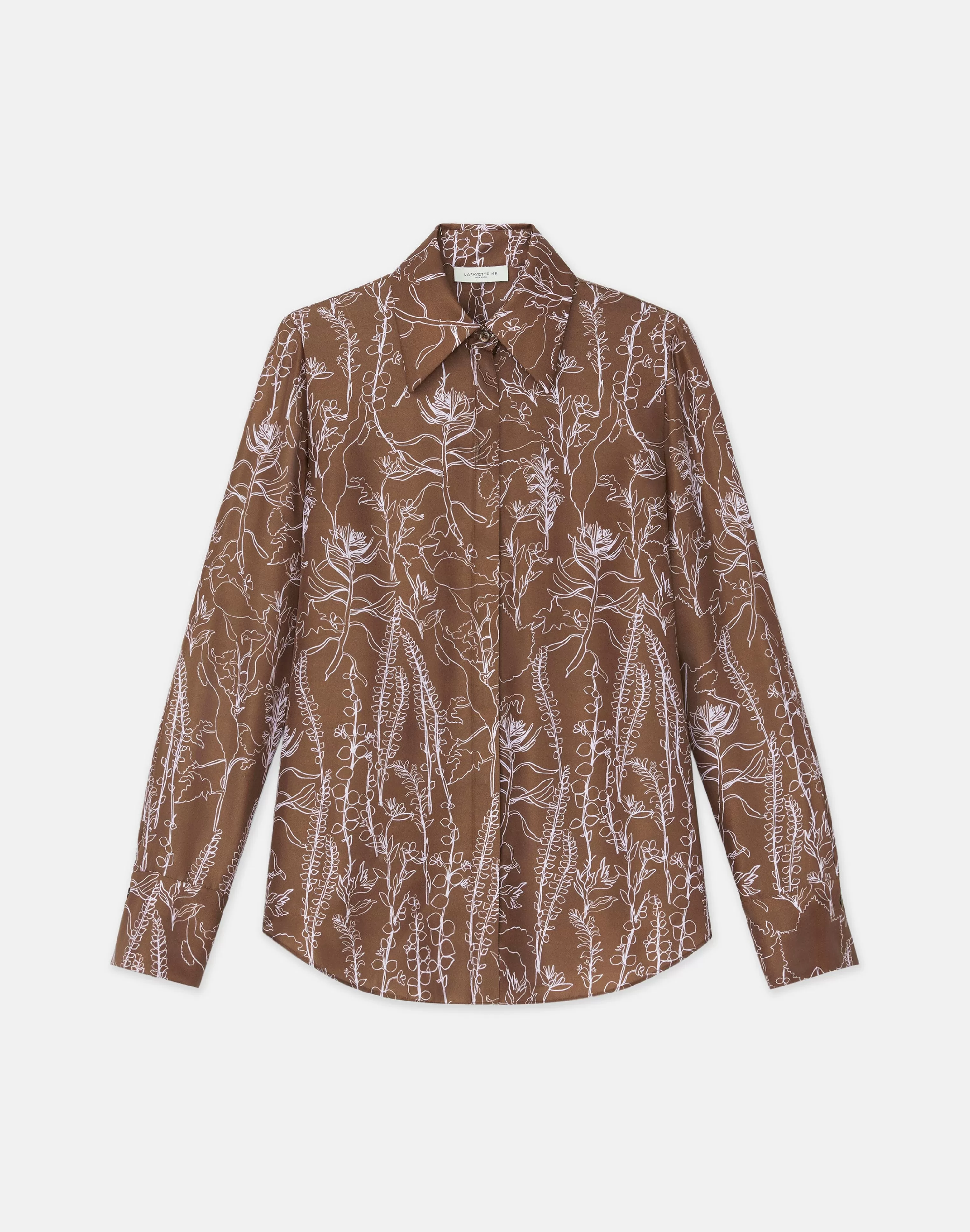 Flora Print Silk Twill Point Collar Blouse<Lafayette 148 New York Cheap