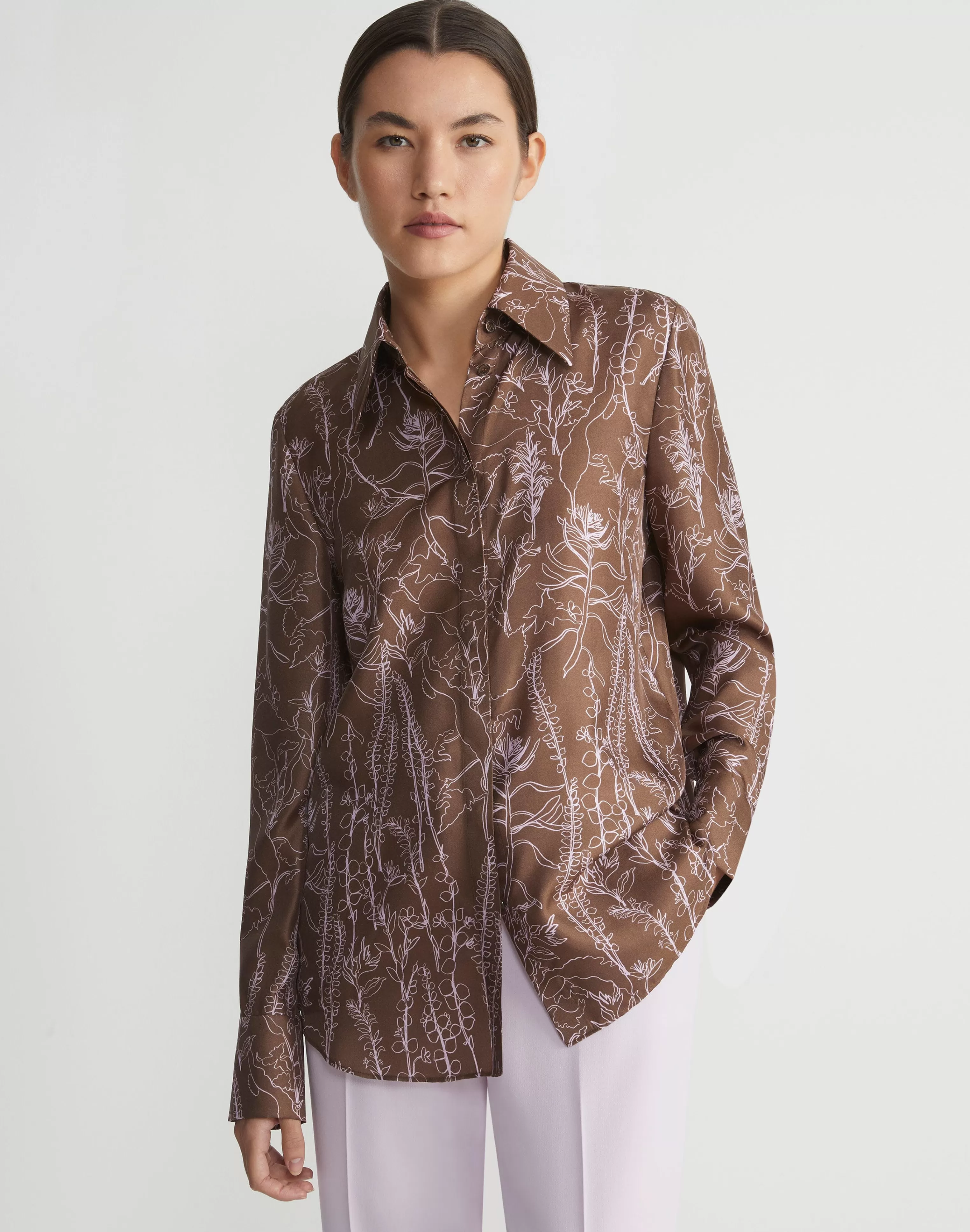 Flora Print Silk Twill Point Collar Blouse<Lafayette 148 New York Cheap