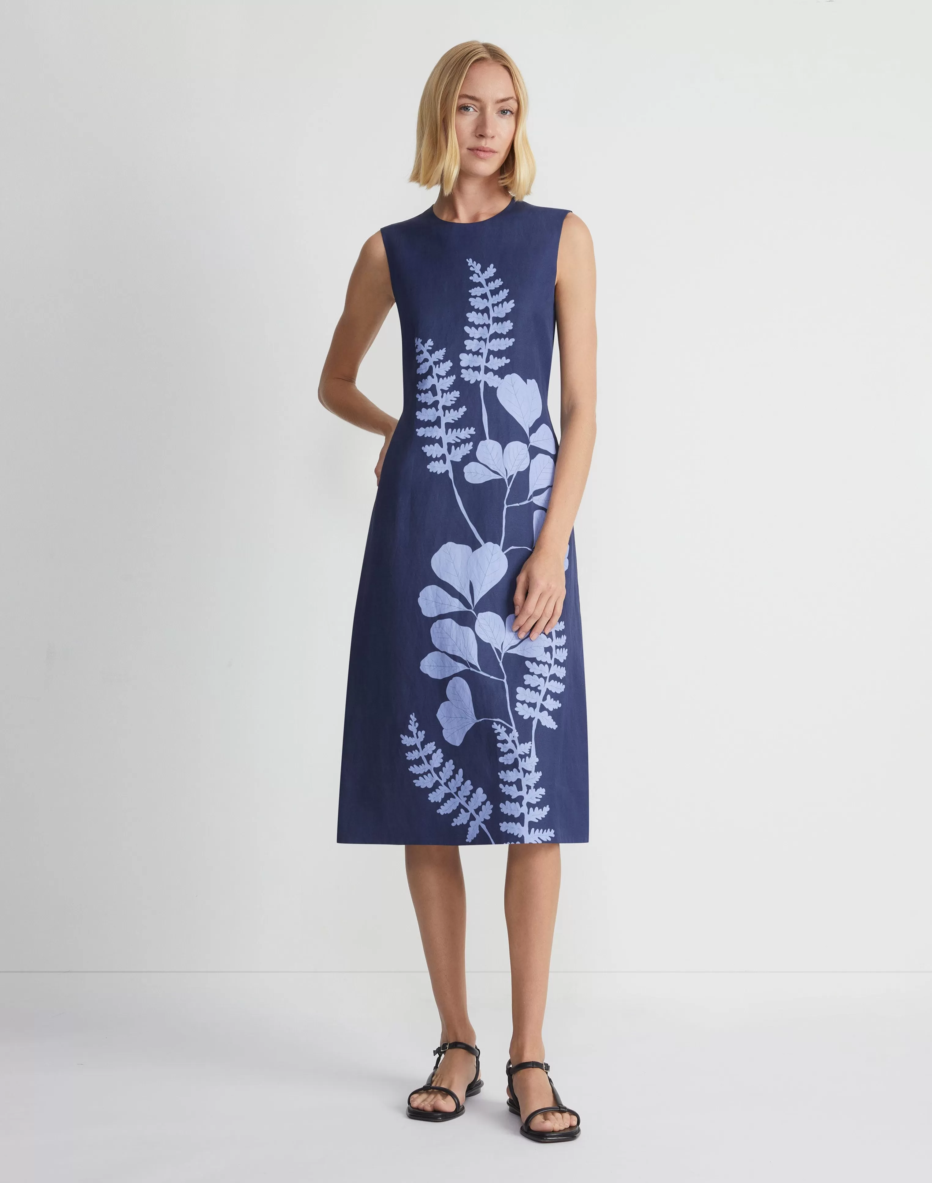 Flora Print Viscose-Linen Sleeveless Dress<Lafayette 148 New York New