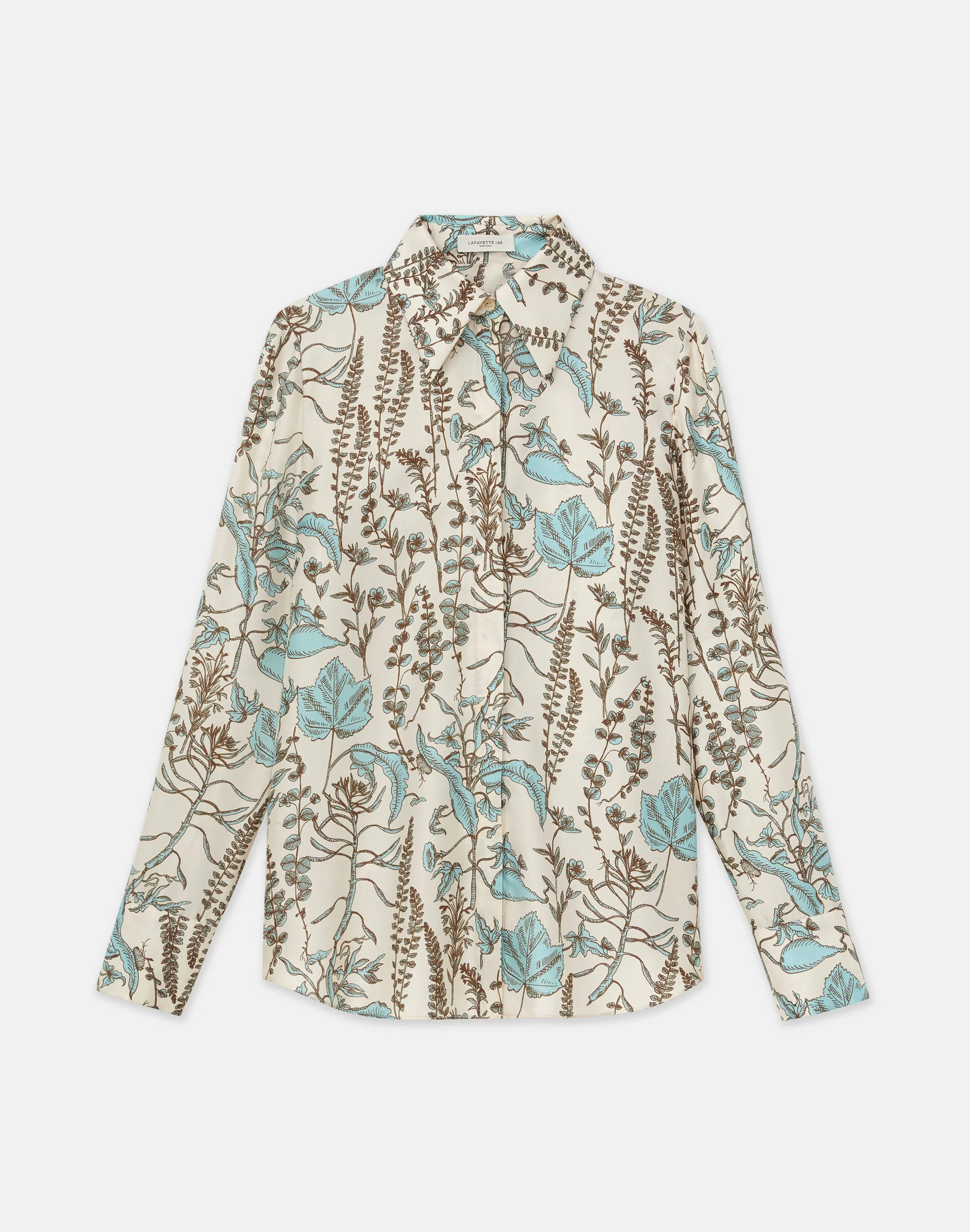 Flora Trail Print Silk Twill Collared Blouse<Lafayette 148 New York Best