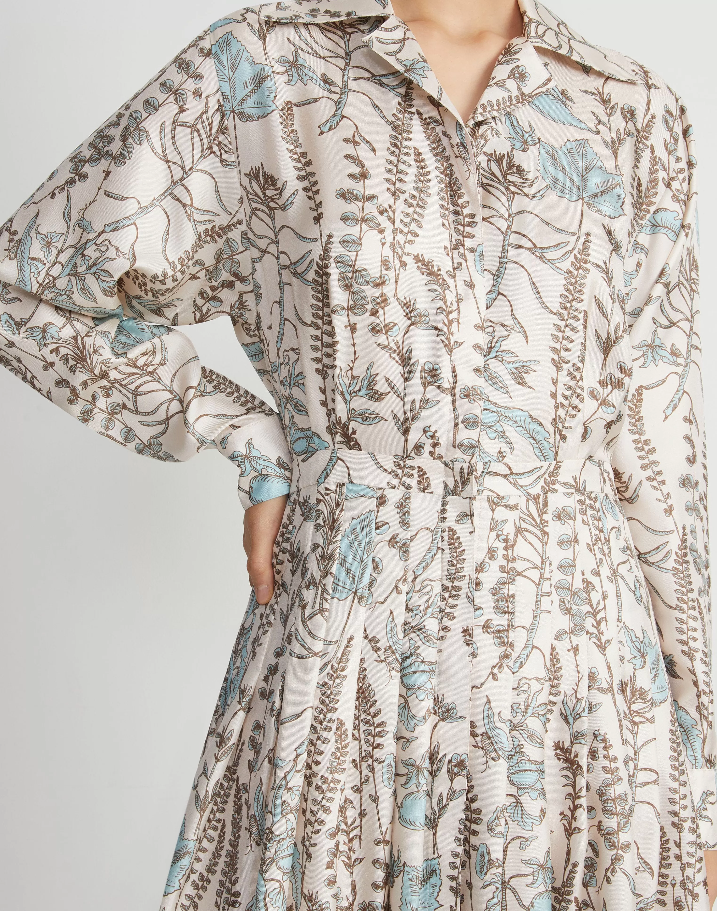 Flora Trail Print Silk Twill Pleated Shirtdress<Lafayette 148 New York Hot