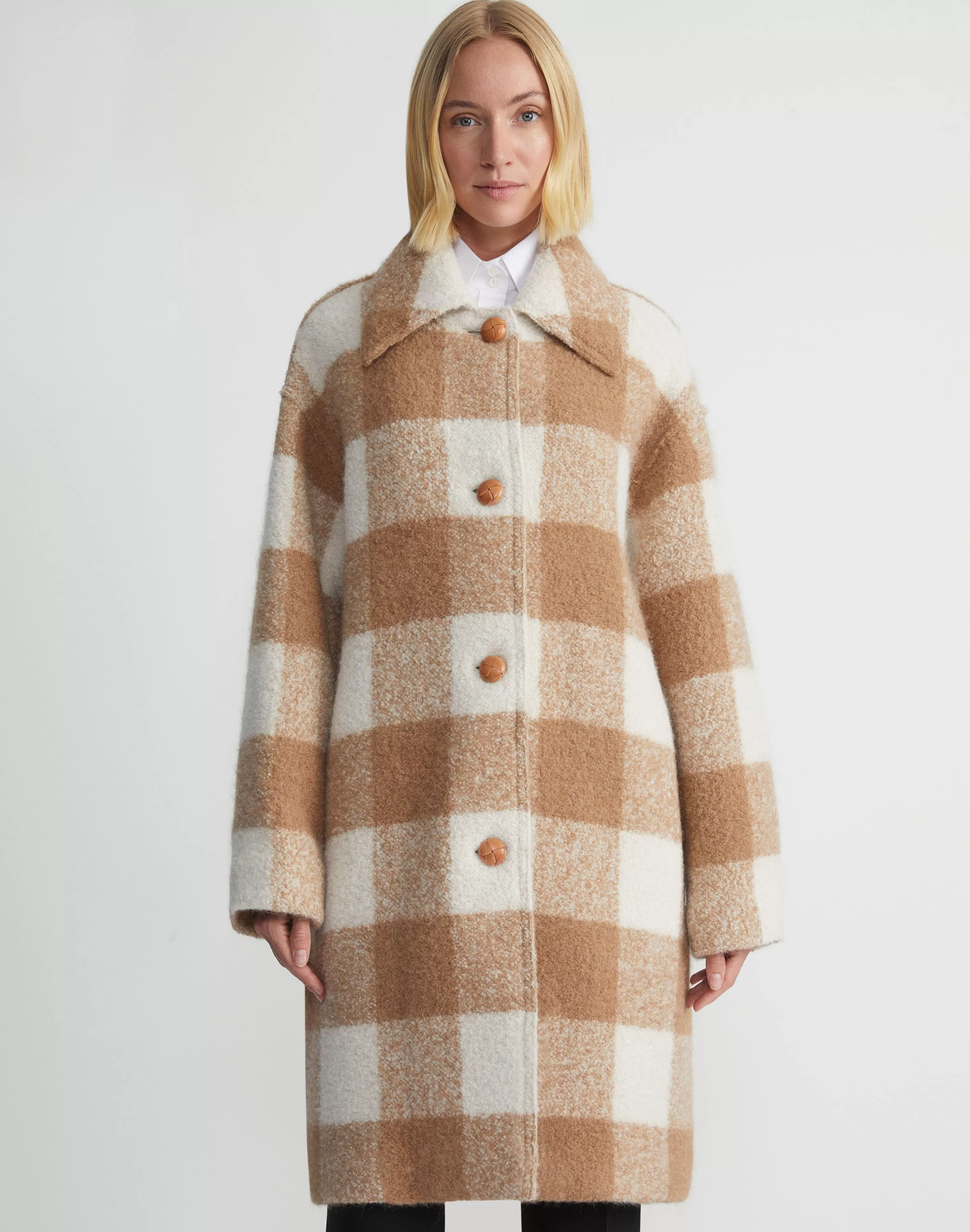 Gingham Alpaca-Wool Bouclé Double Face Oversized Coat<Lafayette 148 New York New