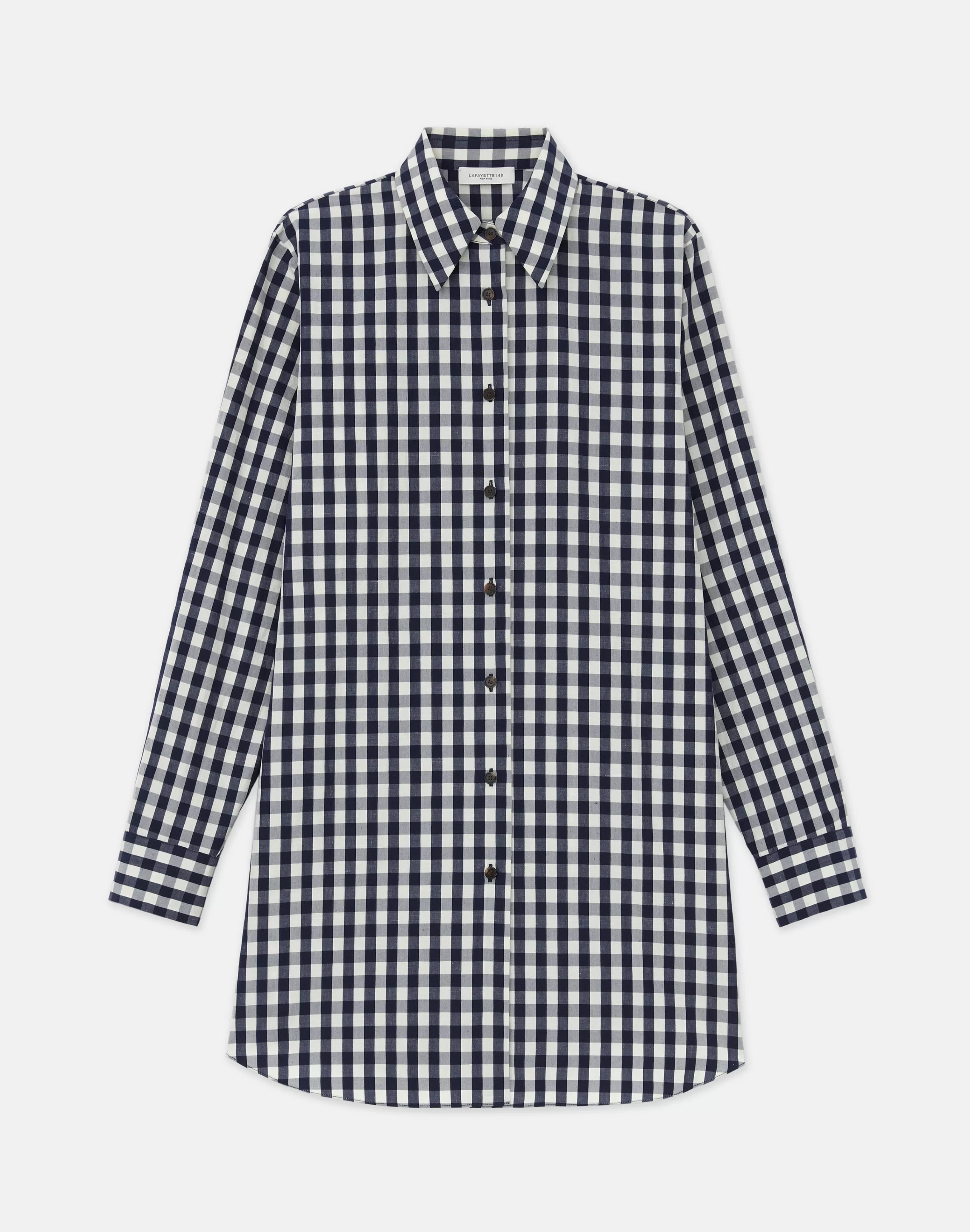 Gingham Crinkle Cotton-Linen Oversized Shirt<Lafayette 148 New York Flash Sale