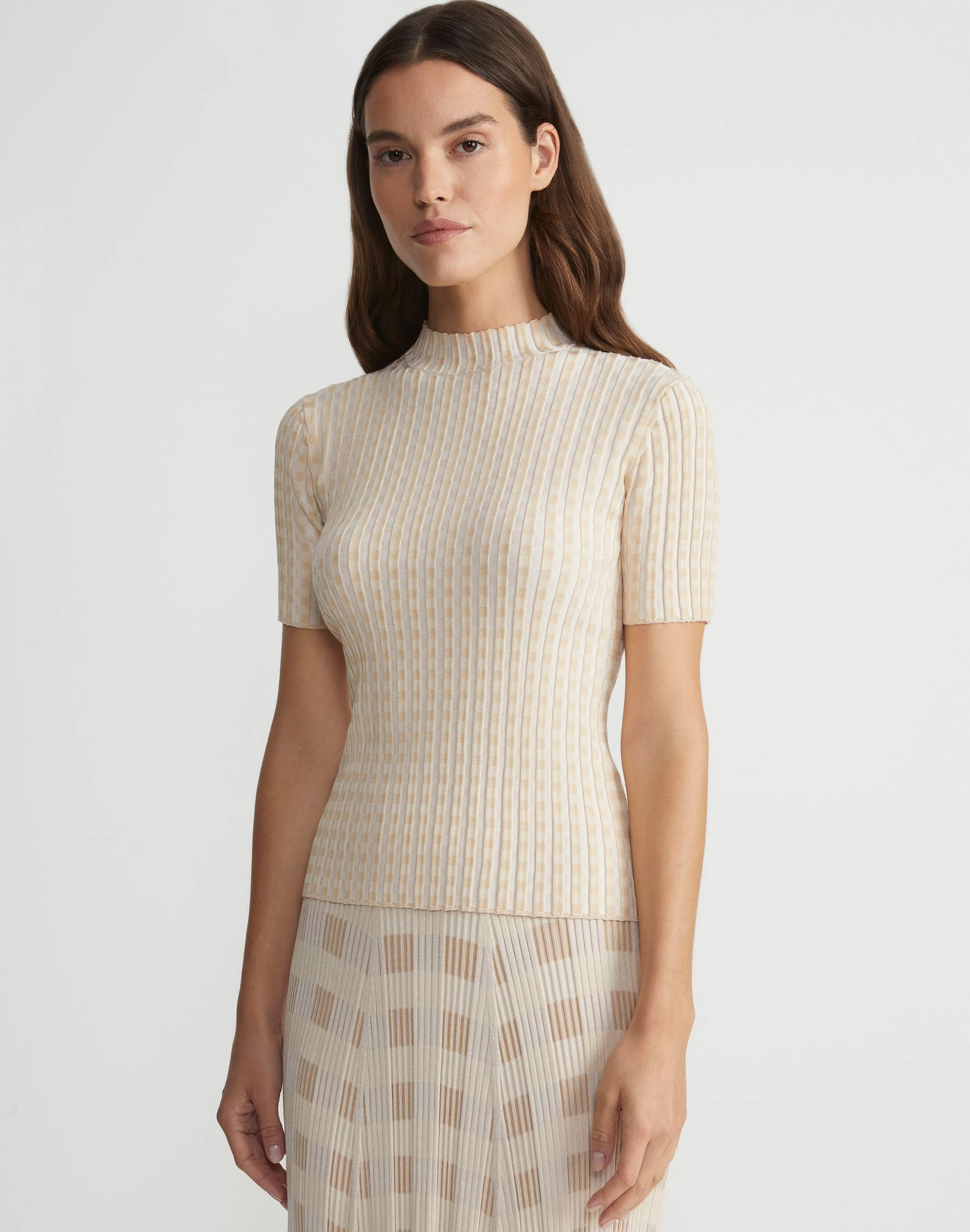 Gingham Responsible Matte Crepe Short Sleeve Sweater<Lafayette 148 New York Shop