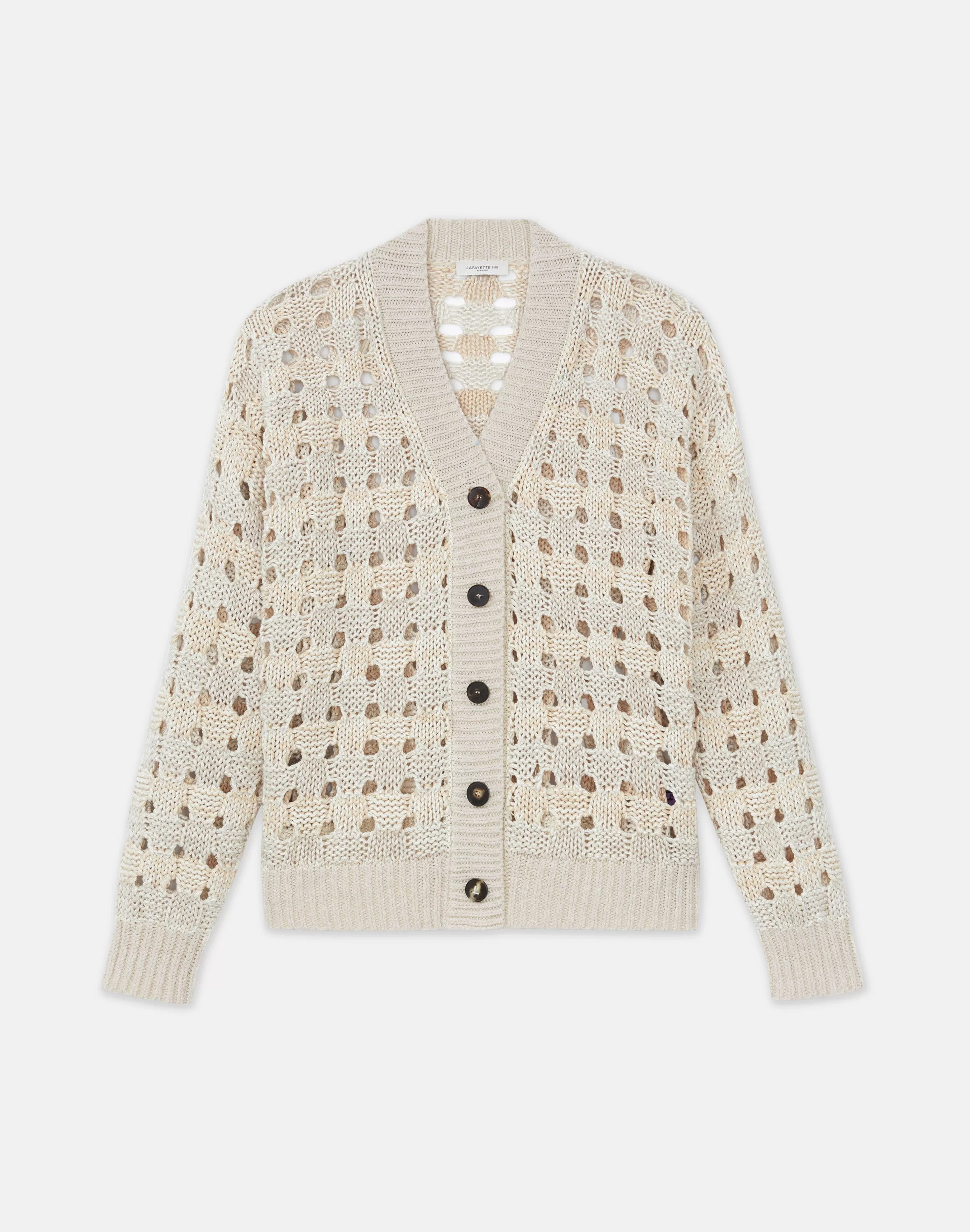 Gingham Sustainable Linen-Silk Chainette Open Stitch Cardigan<Lafayette 148 New York Best Sale