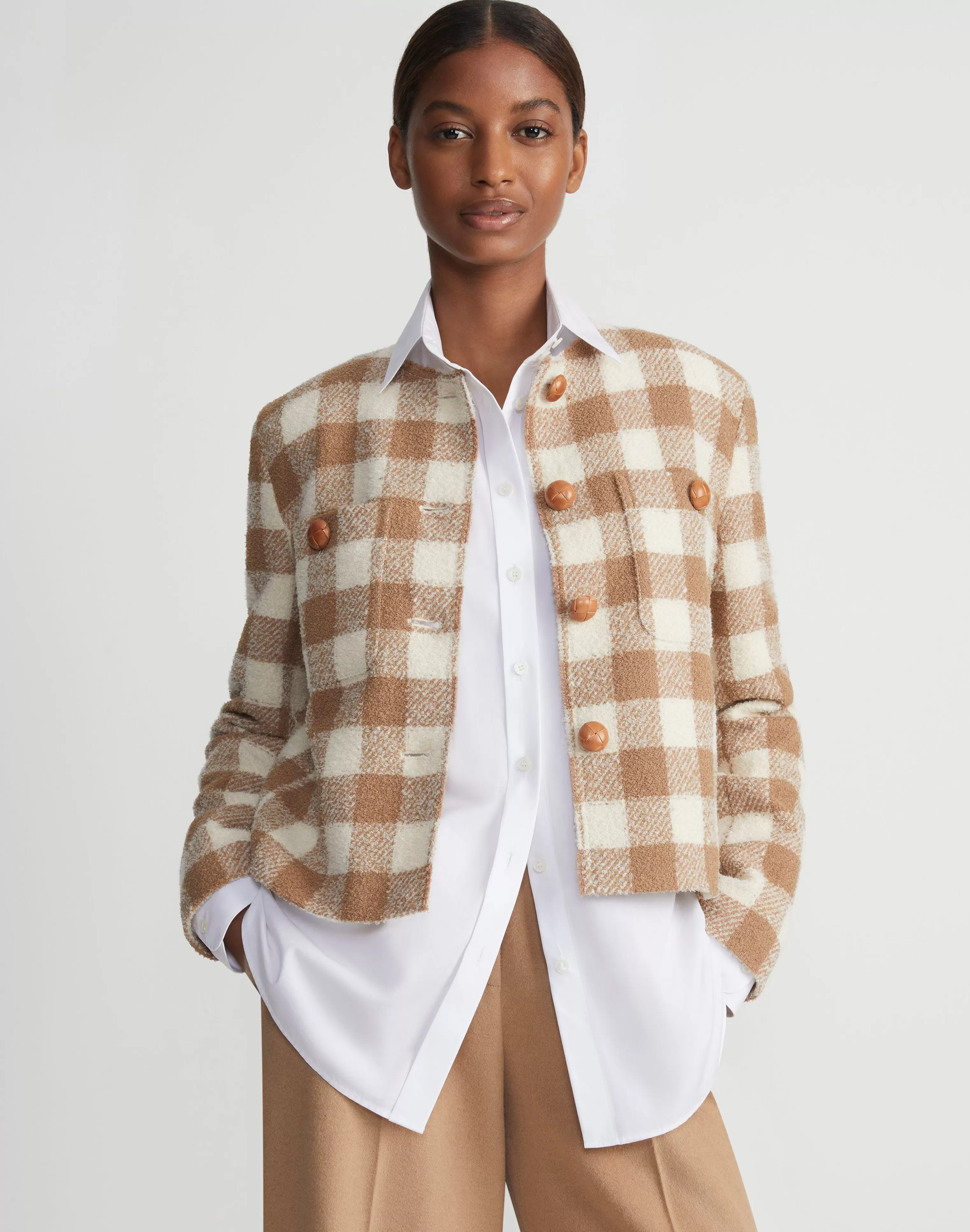 Gingham Wool Collarless Buttoned Jacket<Lafayette 148 New York New