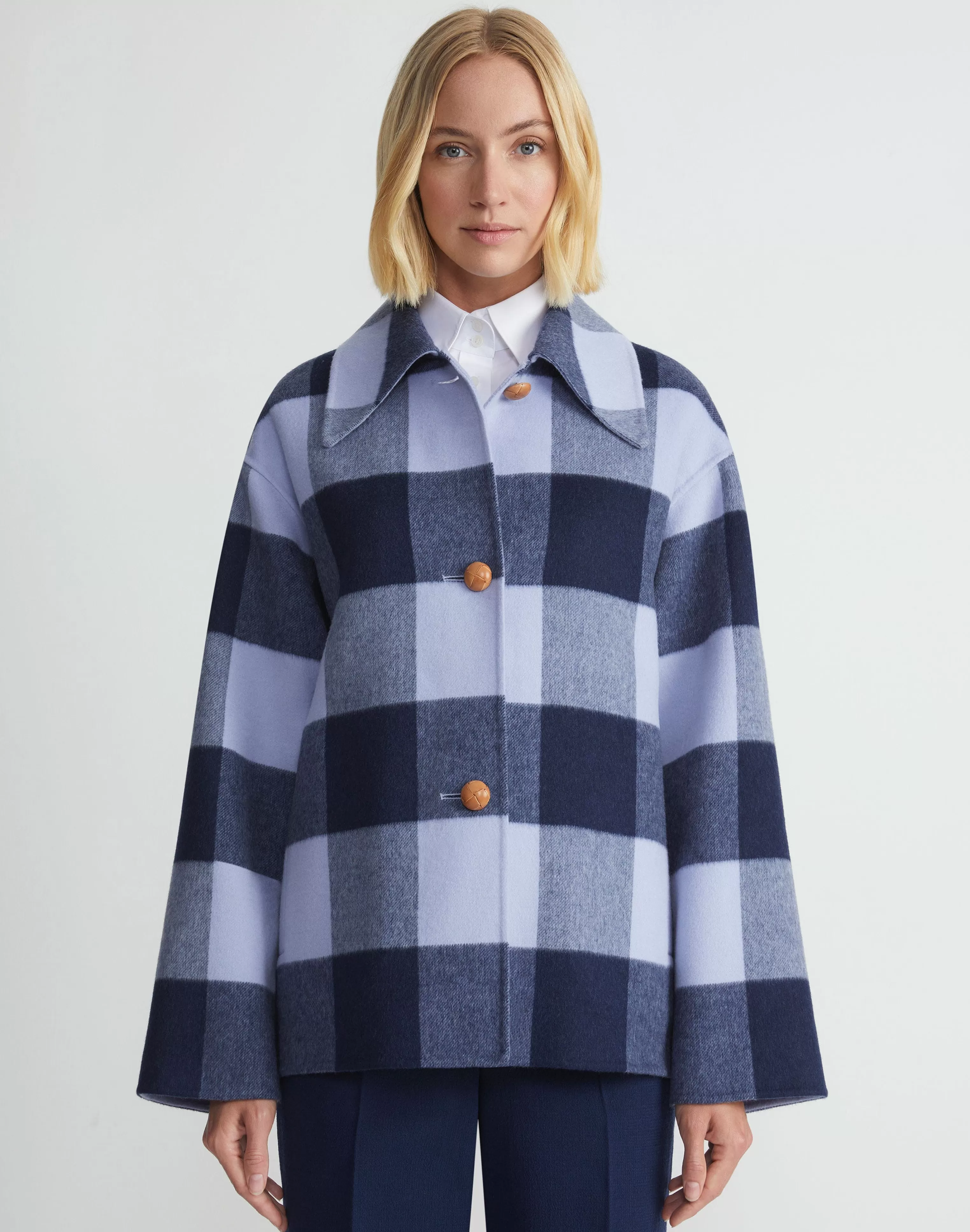 Gingham Wool-Cashmere Double Face Oversized Swing Coat<Lafayette 148 New York Discount