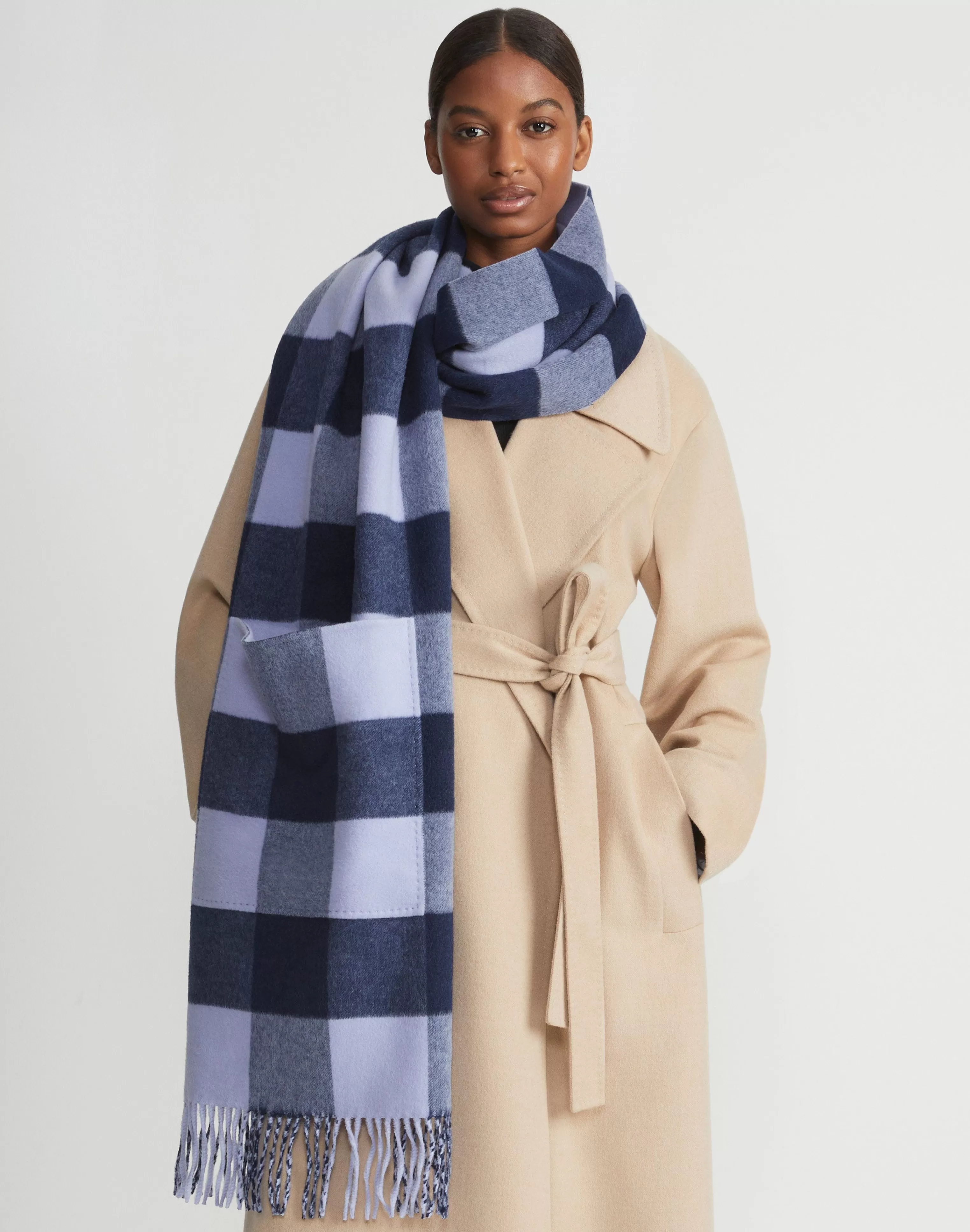 Gingham Wool-Cashmere Double Face Reversible Pocket Shawl<Lafayette 148 New York Online