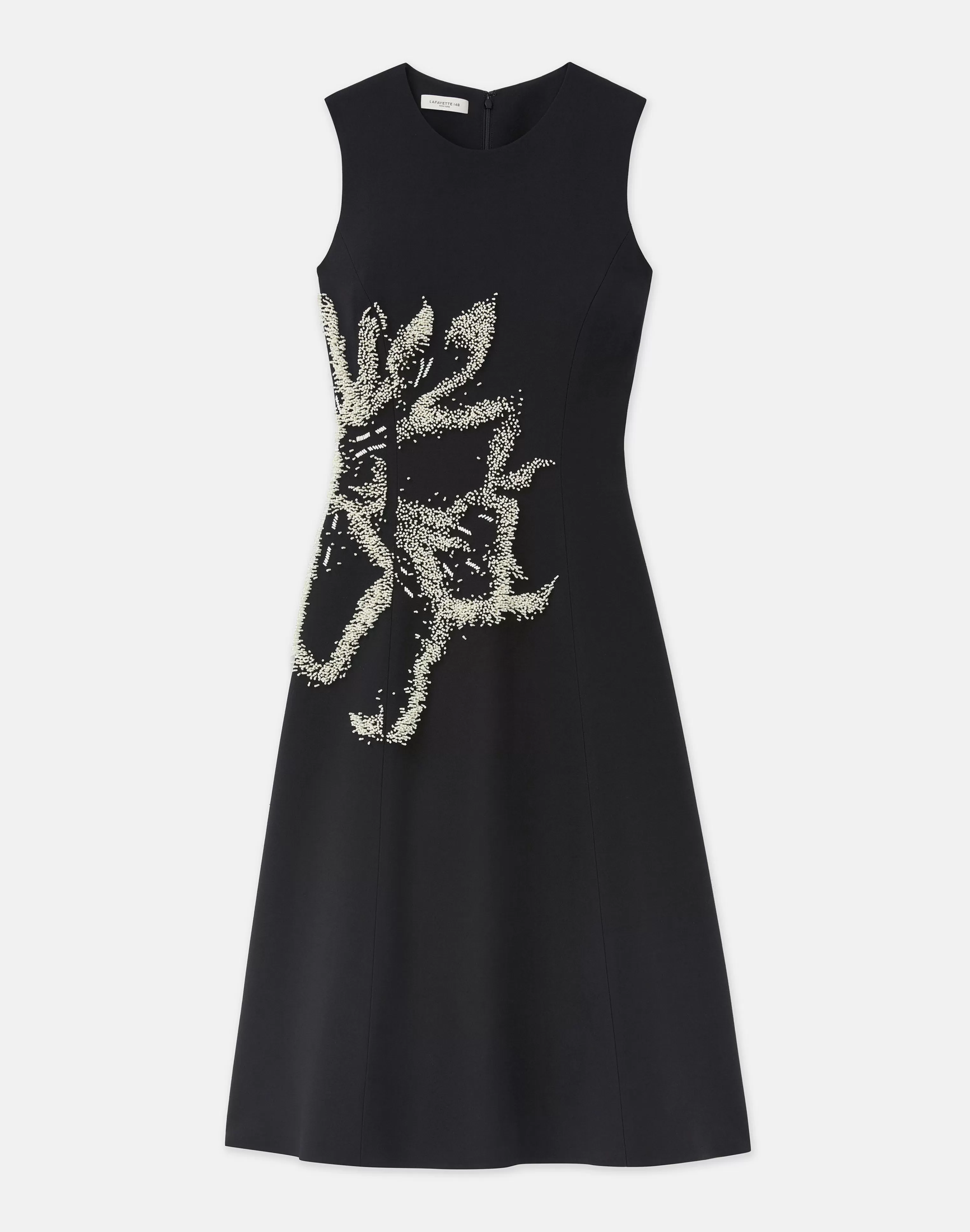 Hand-Beaded Rose Wool-Silk Crepe Sleeveless Dress<Lafayette 148 New York Clearance