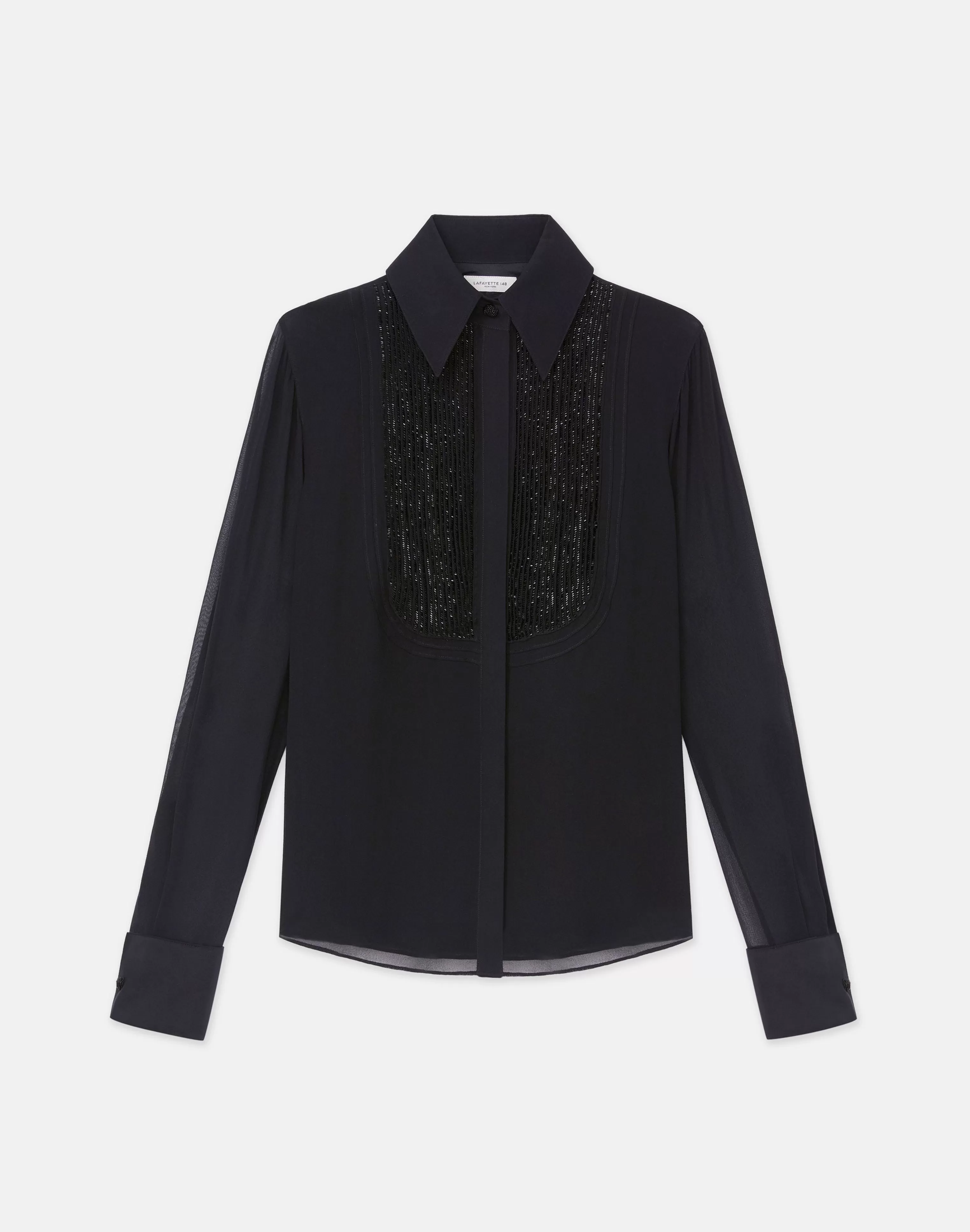 Hand-Beaded Silk Georgette Pintuck Blouse<Lafayette 148 New York Best