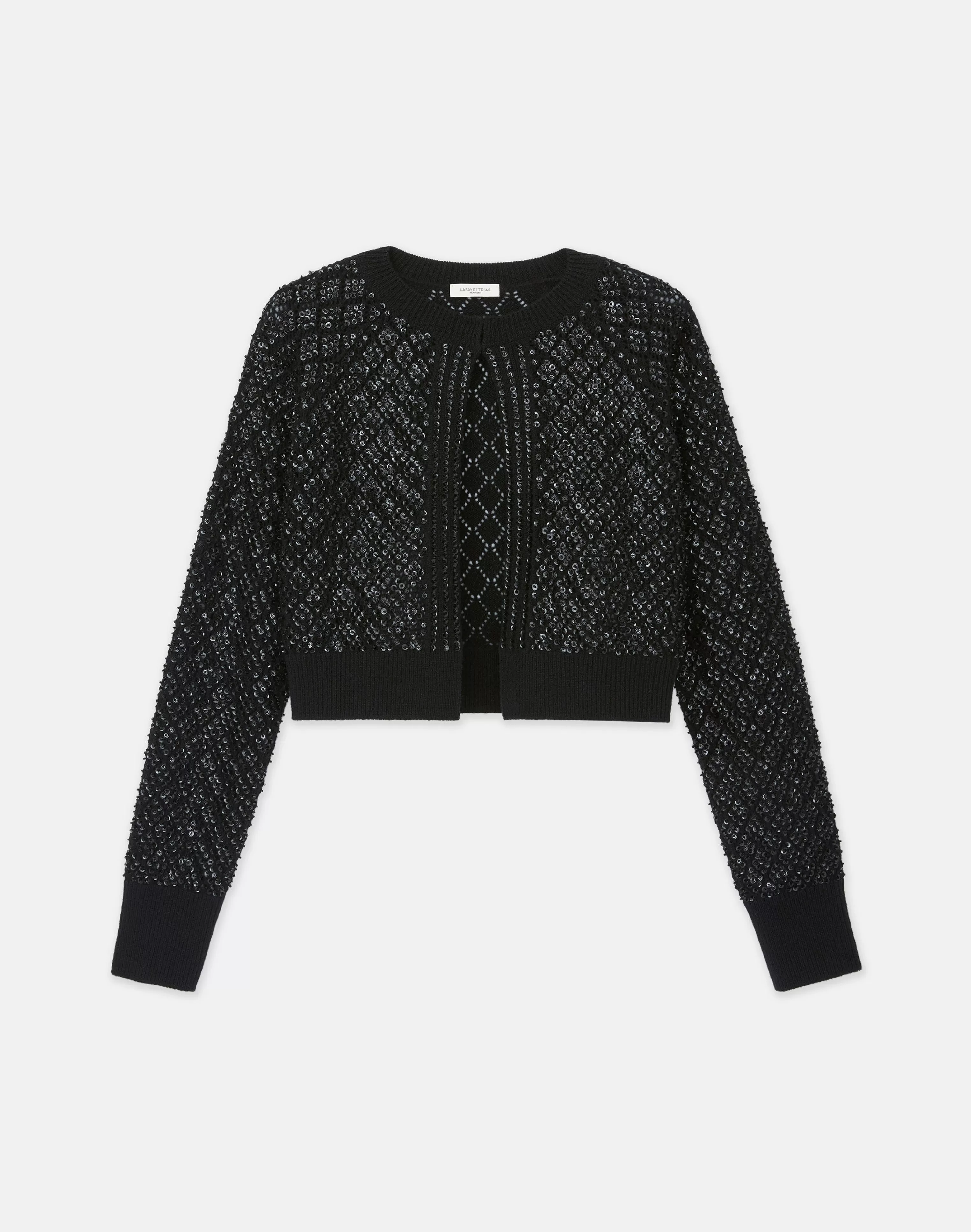 Hand-Embellished Cashmere Lace Stitch Cropped Cardigan<Lafayette 148 New York Best Sale