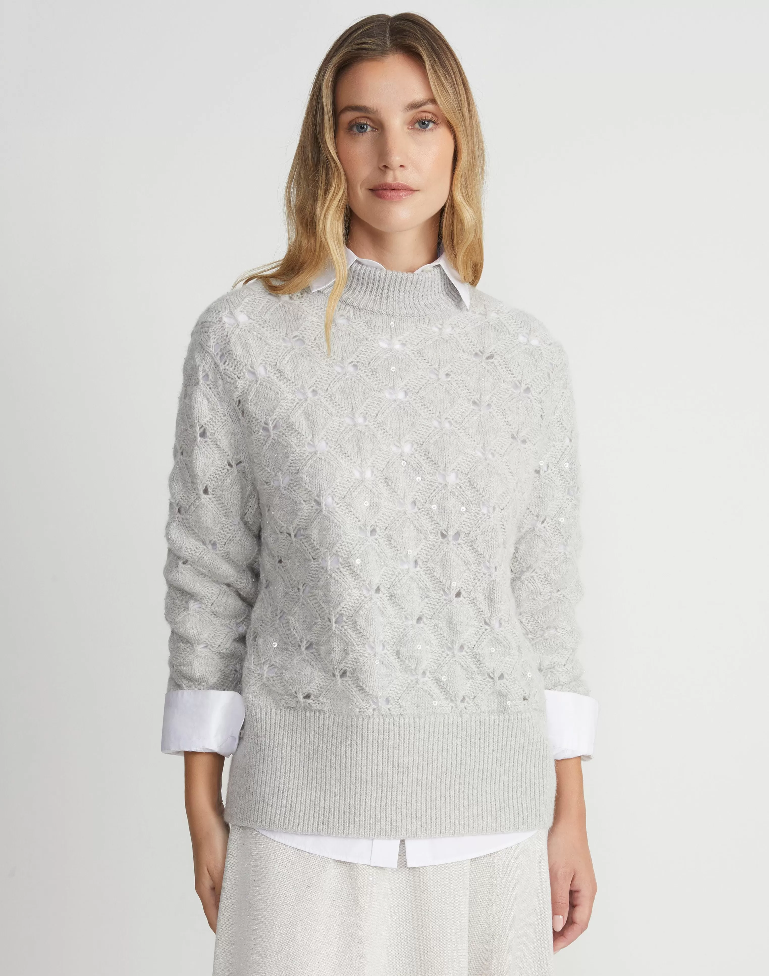 Hand-Embellished Cashmere-Alpaca Lace Stitch Sweater<Lafayette 148 New York Best Sale