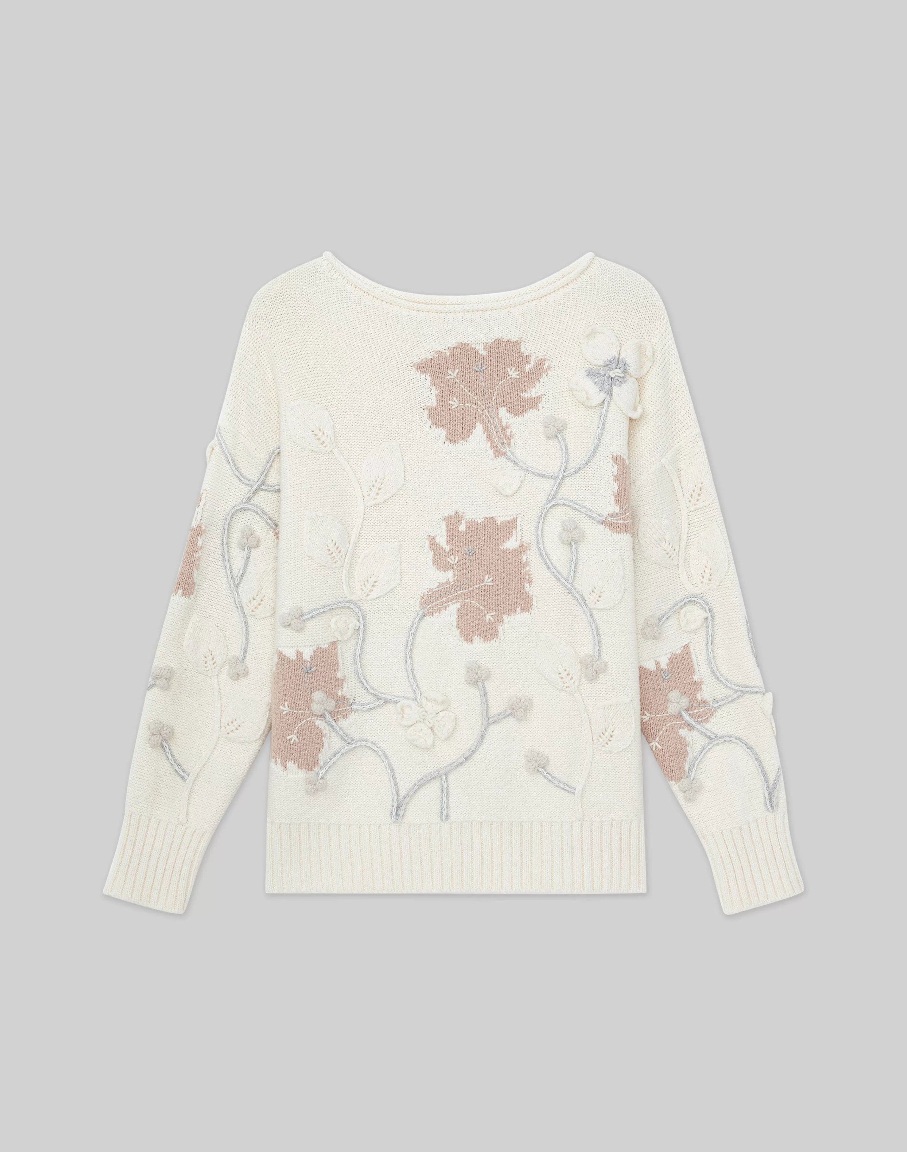 Hand-Embroidered Flora Bloom Cotton-Wool Chainette Sweater<Lafayette 148 New York Cheap