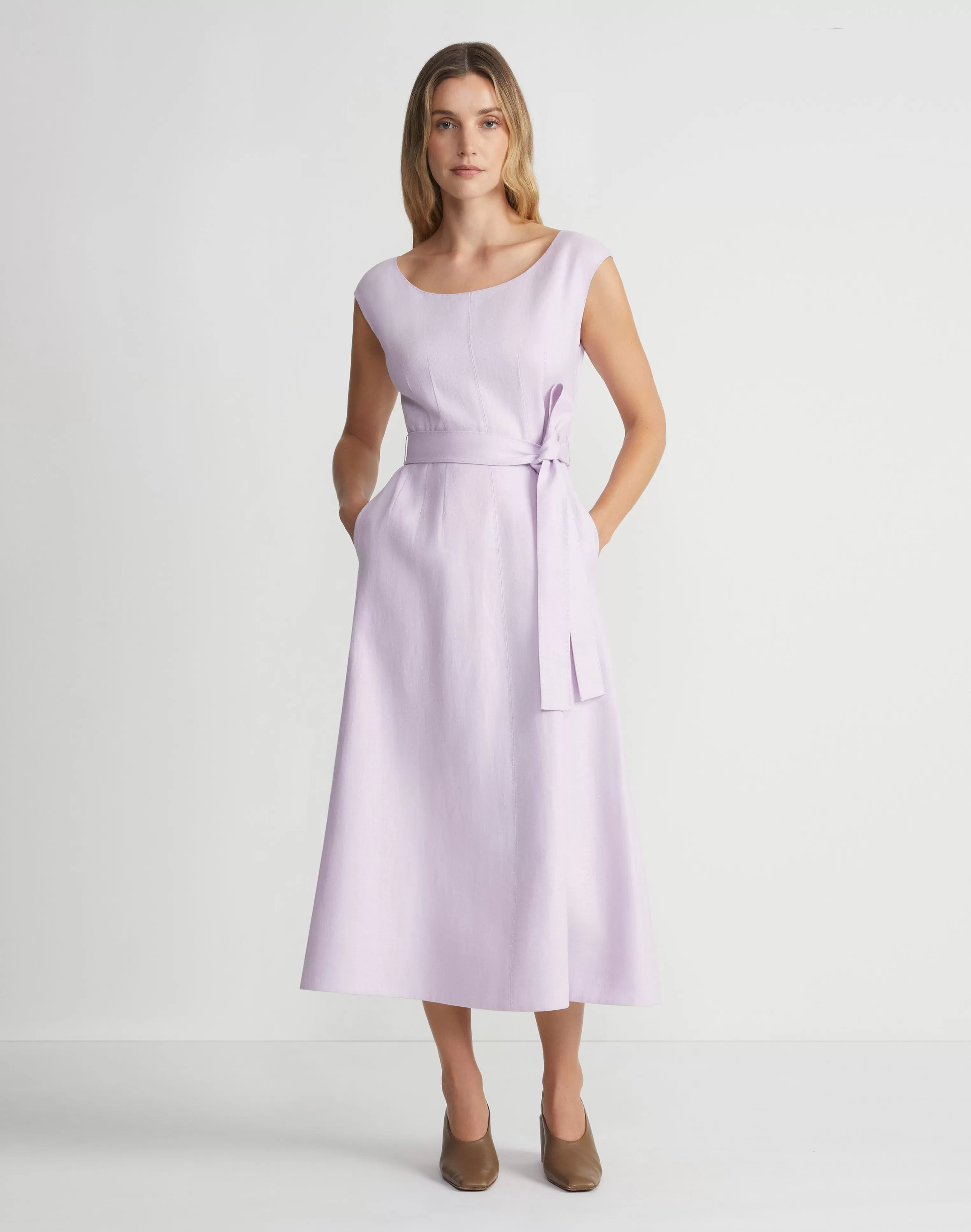 Linen Fit & Flare Midi Dress<Lafayette 148 New York Cheap