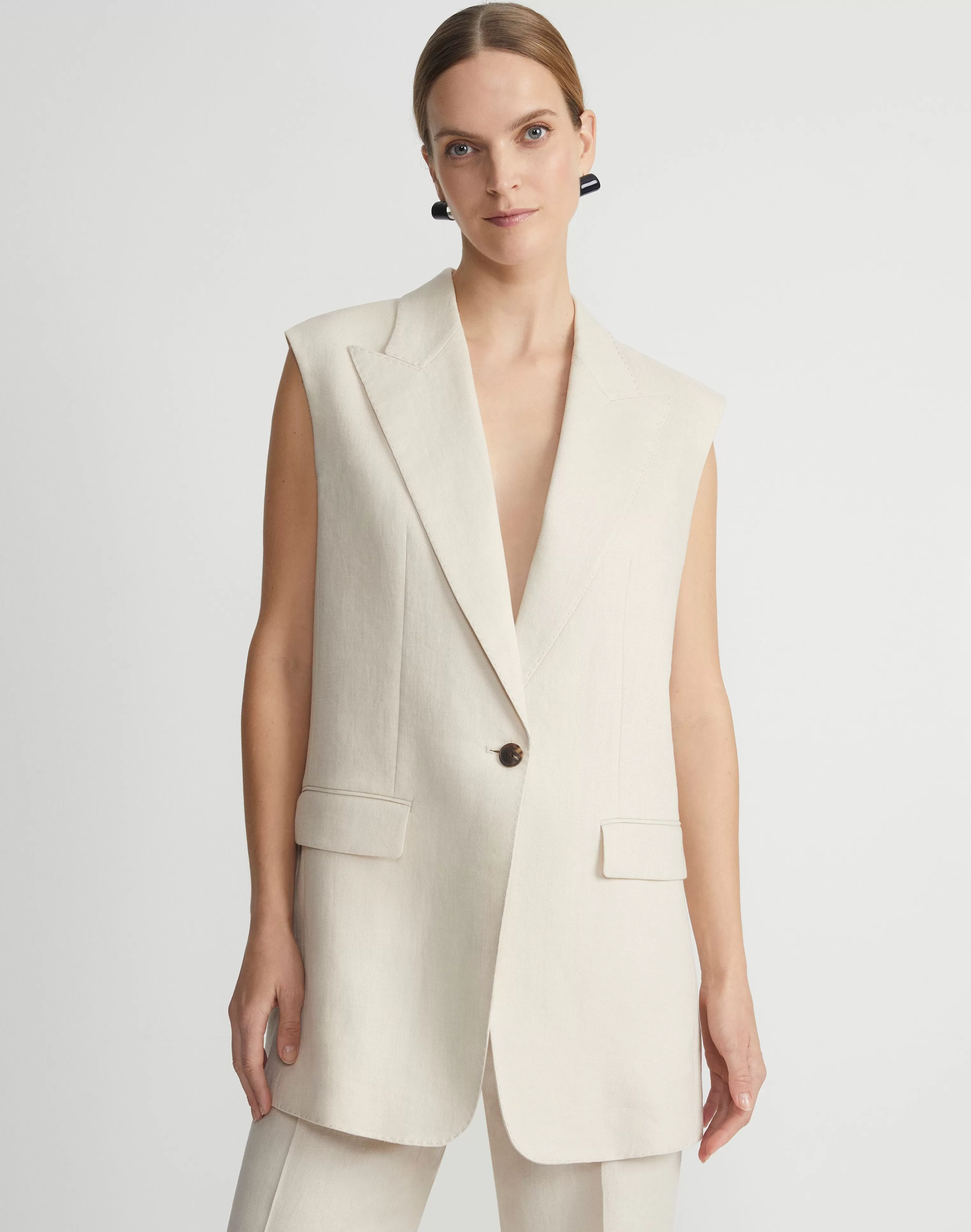 Linen Peak Lapel Longline Vest<Lafayette 148 New York Cheap