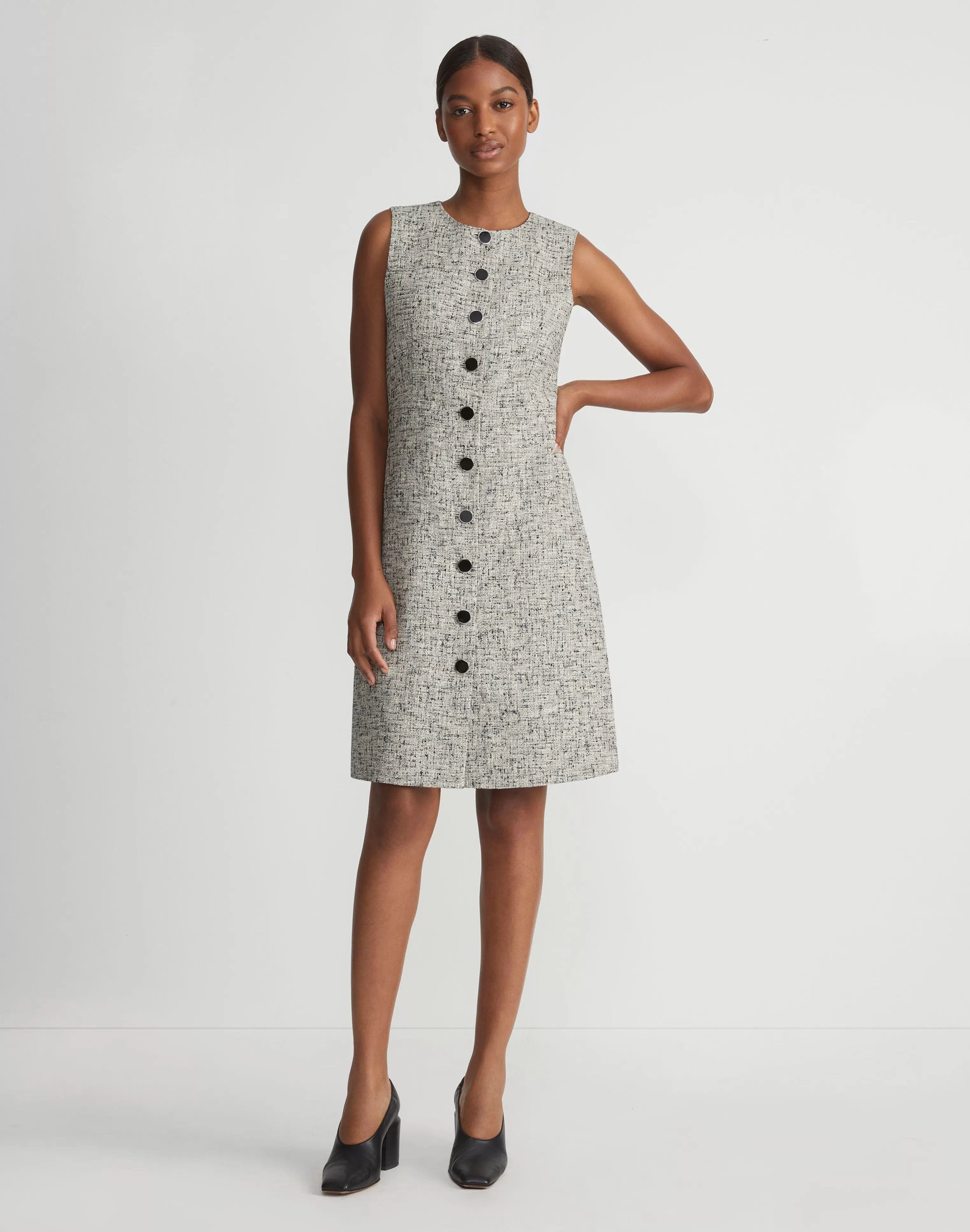 Linen-Cotton Bouclé Tweed Buttoned Dress<Lafayette 148 New York Store