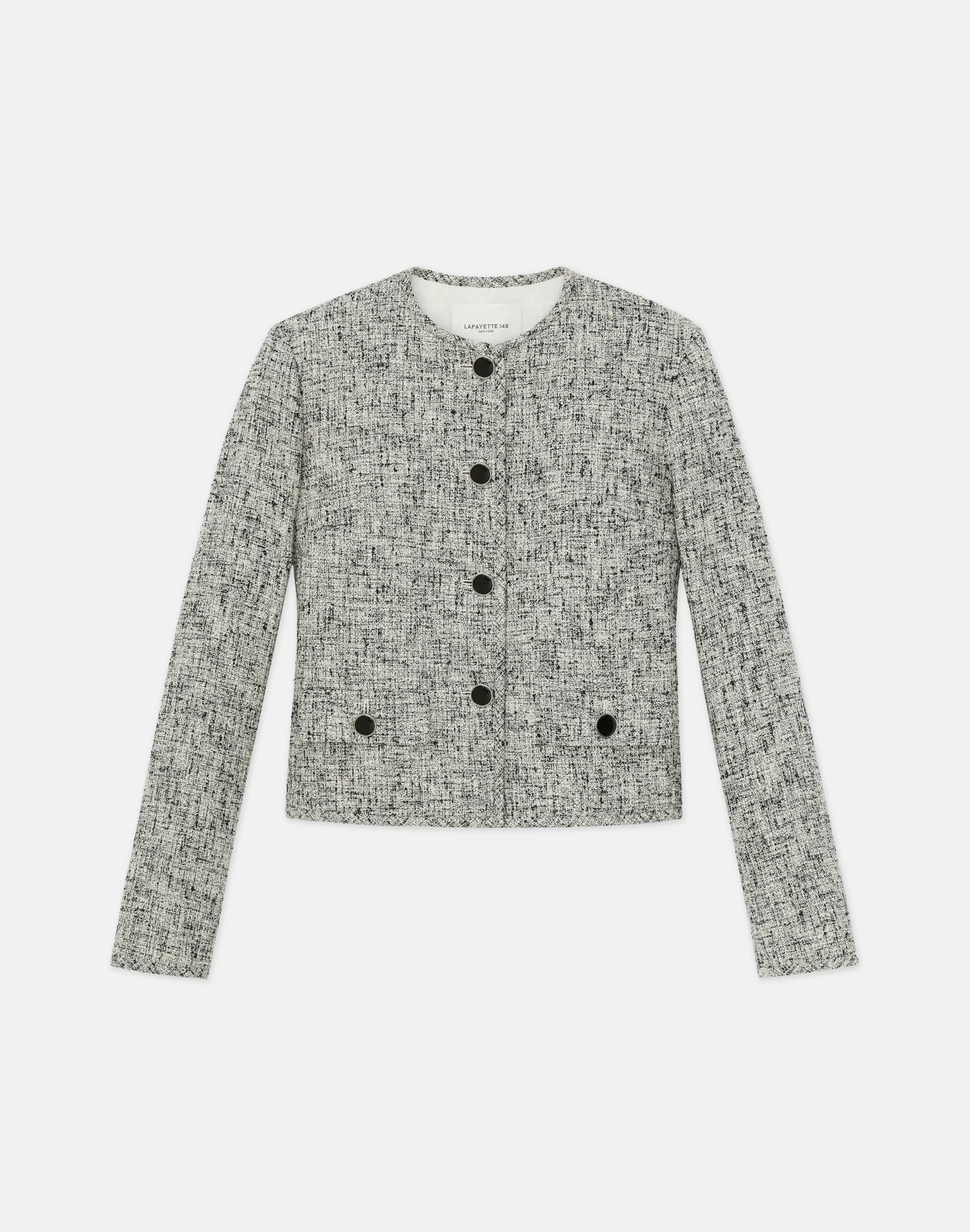 Linen-Cotton Bouclé Tweed Collarless Buttoned Jacket<Lafayette 148 New York Flash Sale