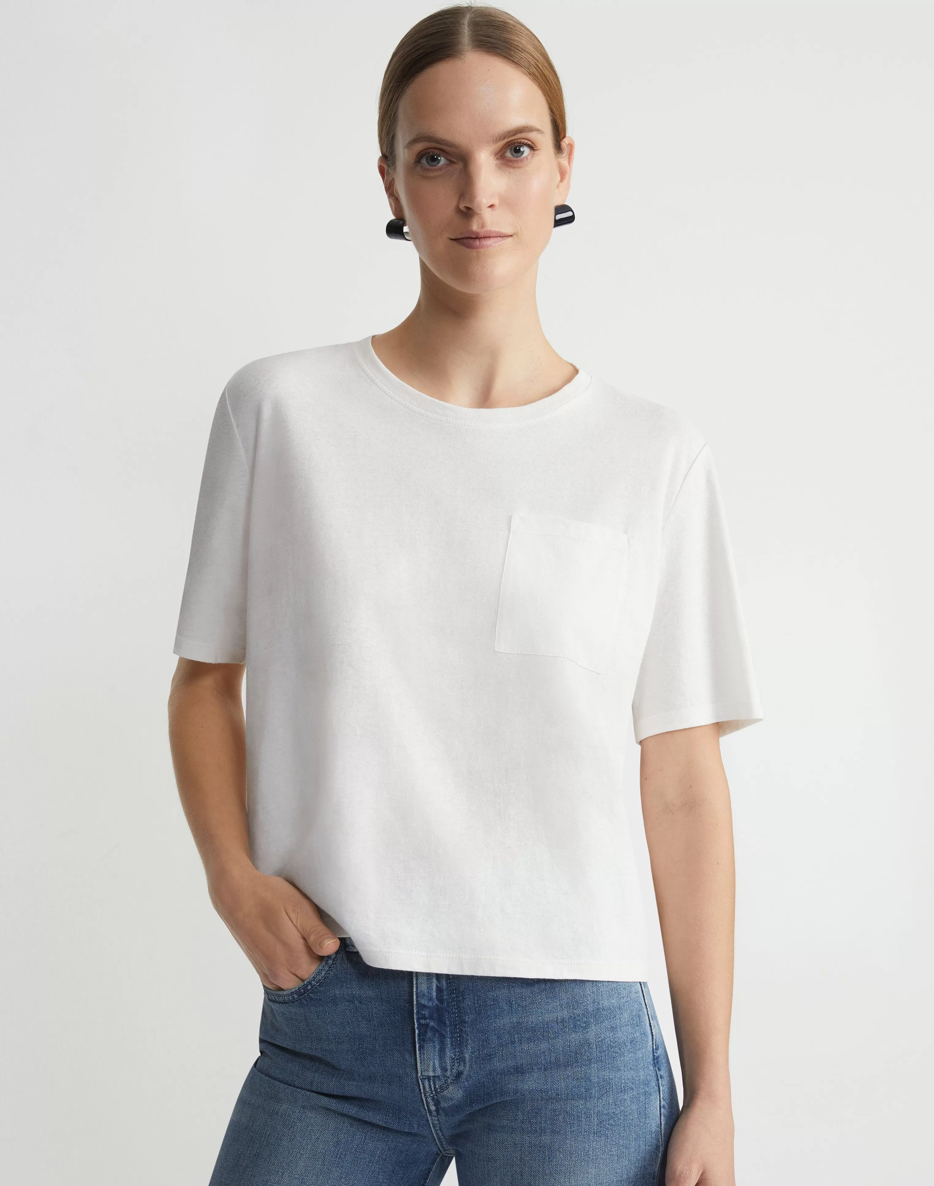 Linen-Cotton Jersey Pocket T-Shirt<Lafayette 148 New York Cheap