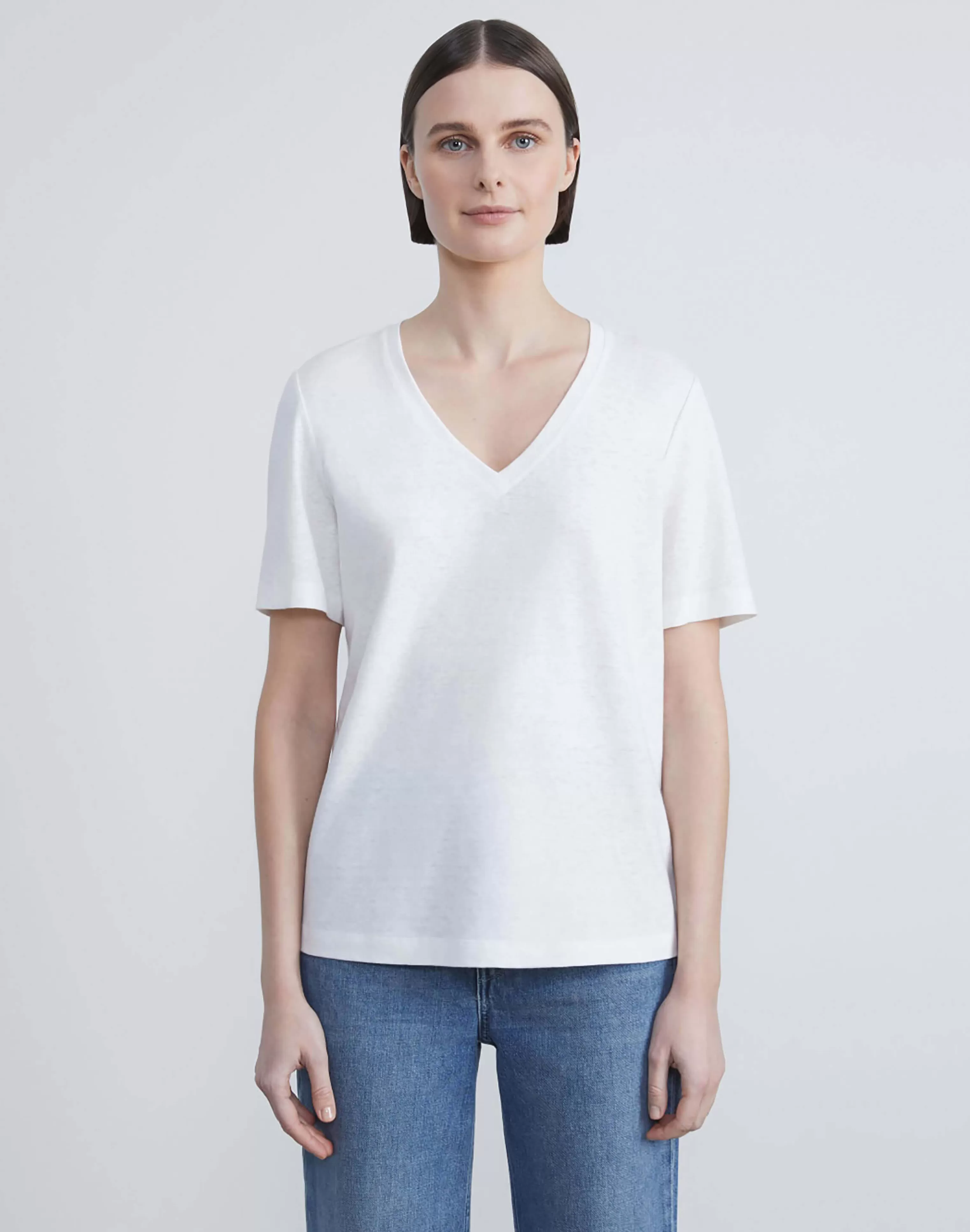 Linen-Cotton Jersey V-Neck Tee<Lafayette 148 New York Flash Sale