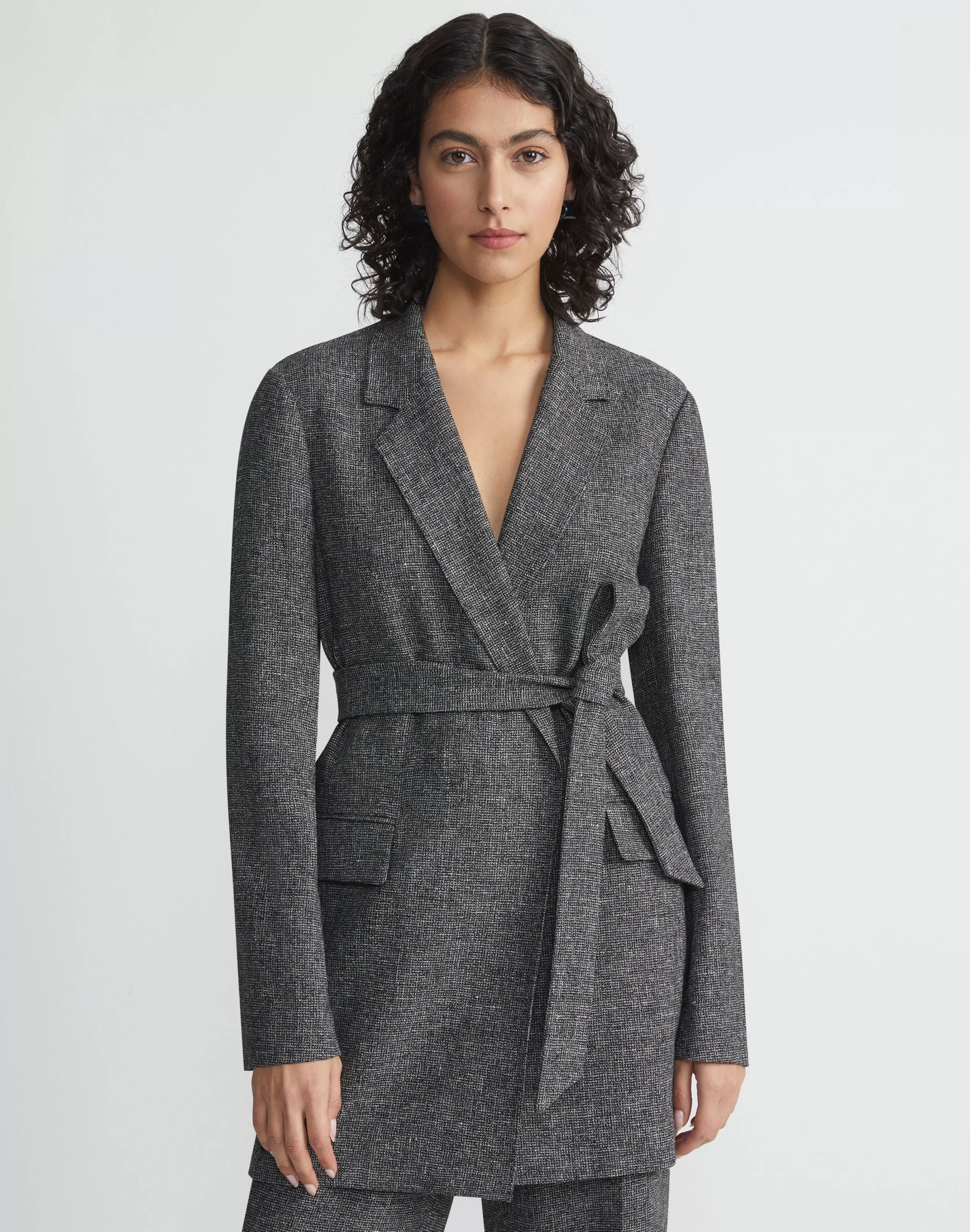 Marled Linen Basketweave Belted Blazer<Lafayette 148 New York Sale