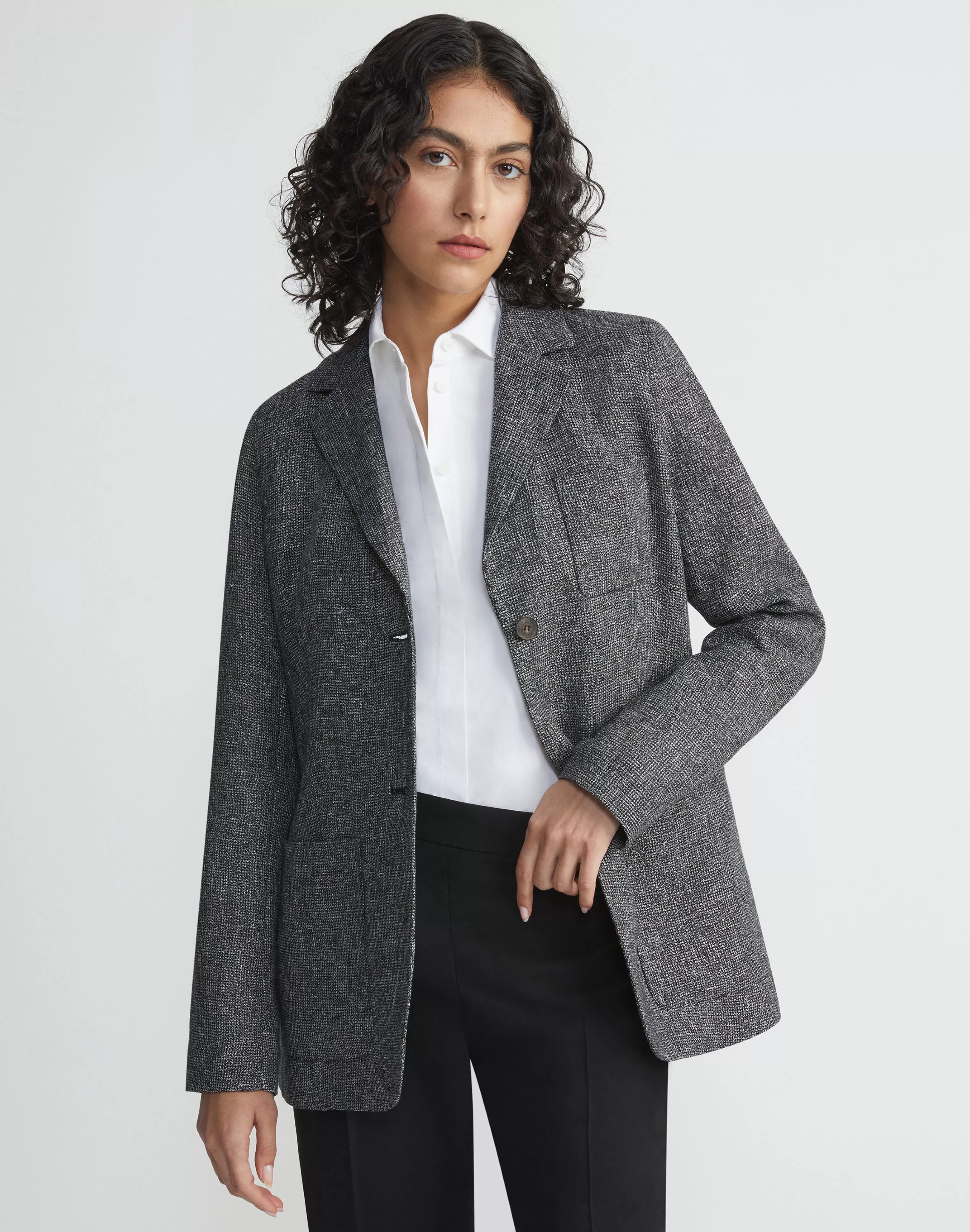 Marled Linen Basketweave Three Pocket Blazer<Lafayette 148 New York Shop