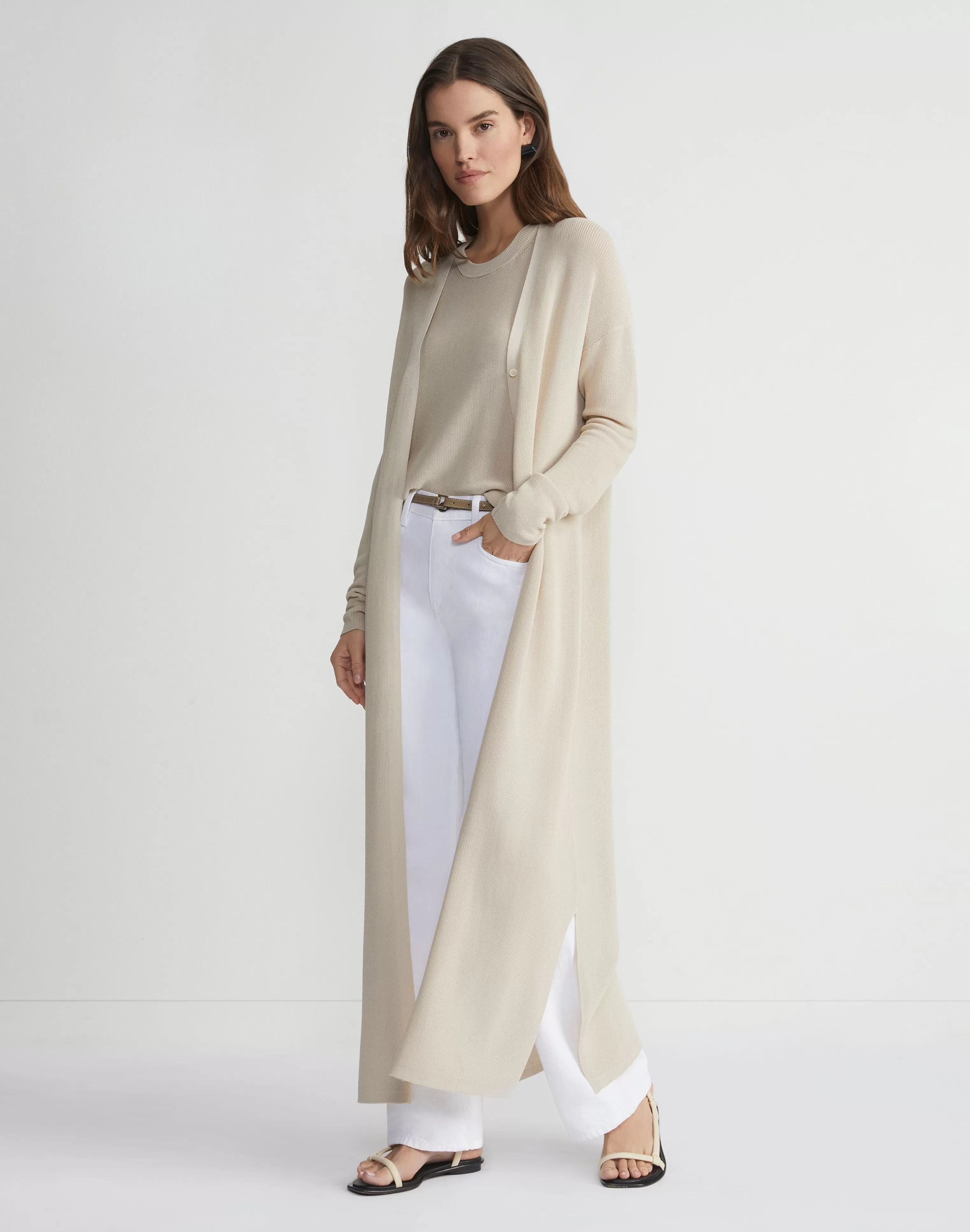 Mercerized Cotton Ribbed Duster Cardigan<Lafayette 148 New York Cheap