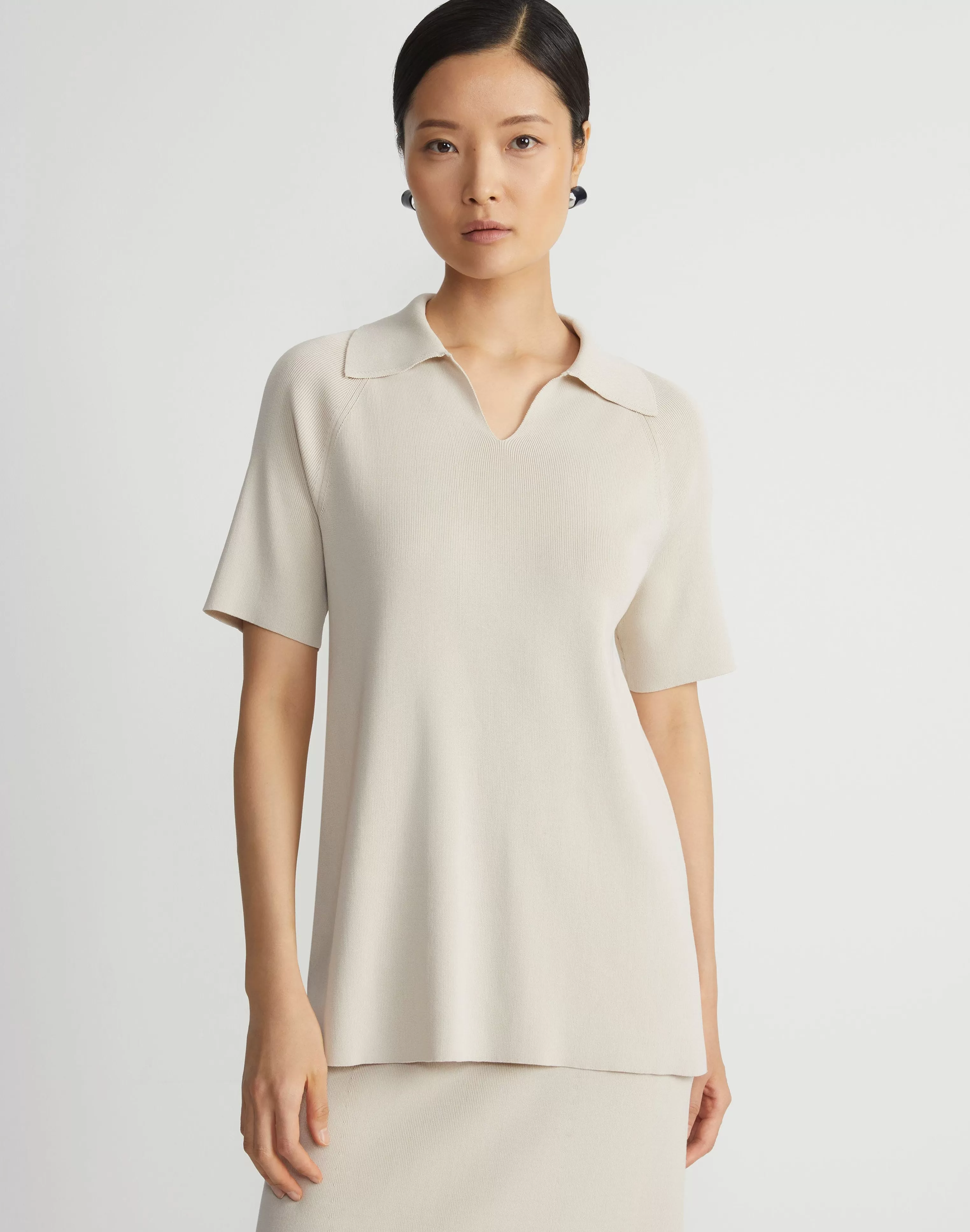 Mercerized Cotton Ribbed Polo<Lafayette 148 New York Best Sale